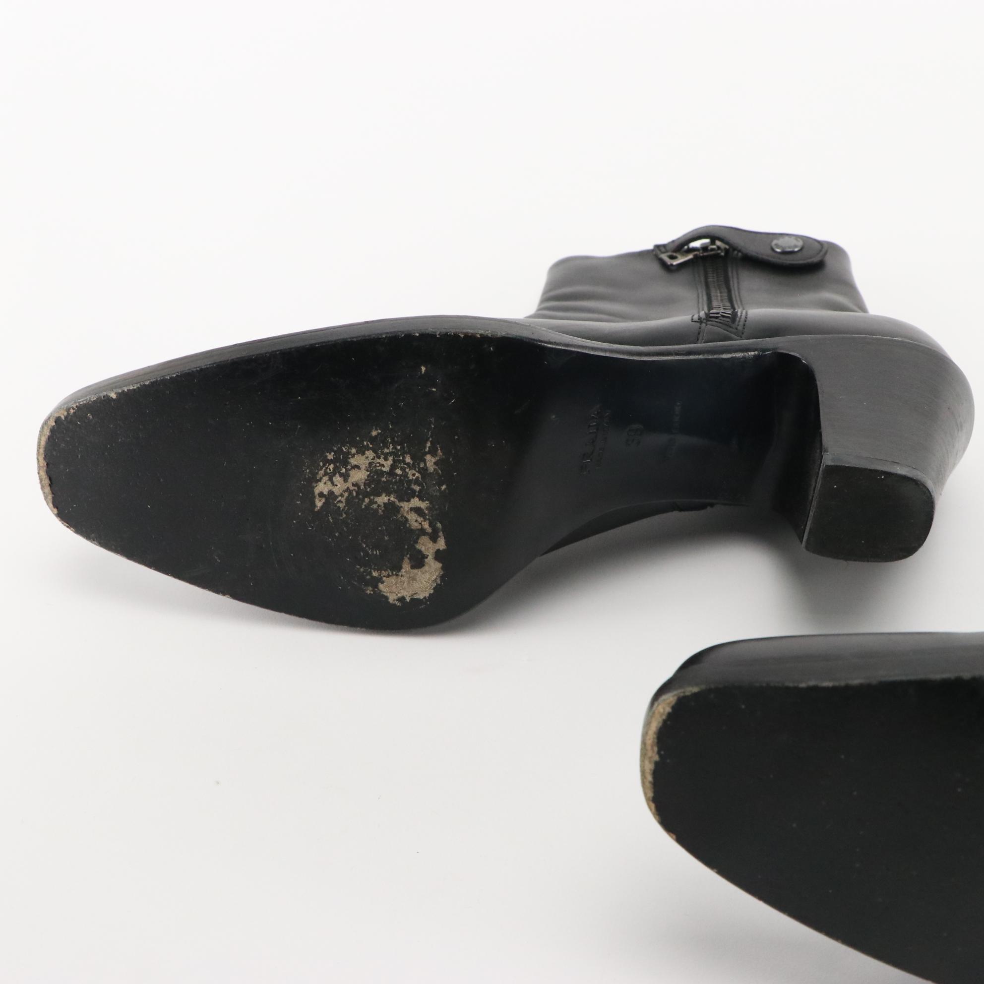 Prada Black Leather Ankle Boots