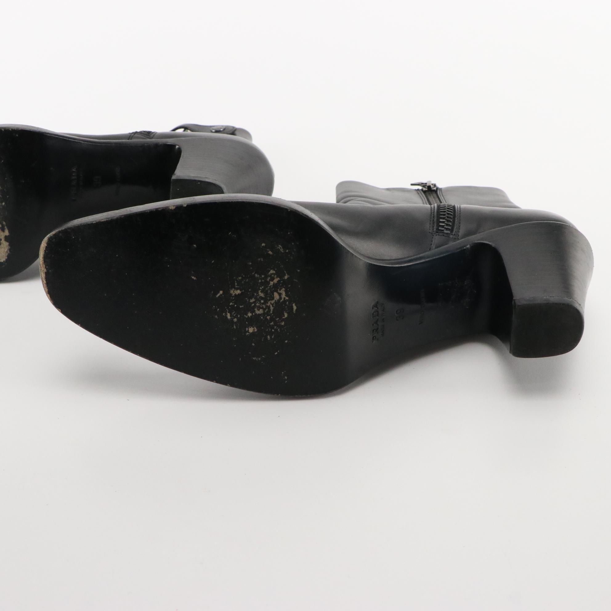 Prada Black Leather Ankle Boots