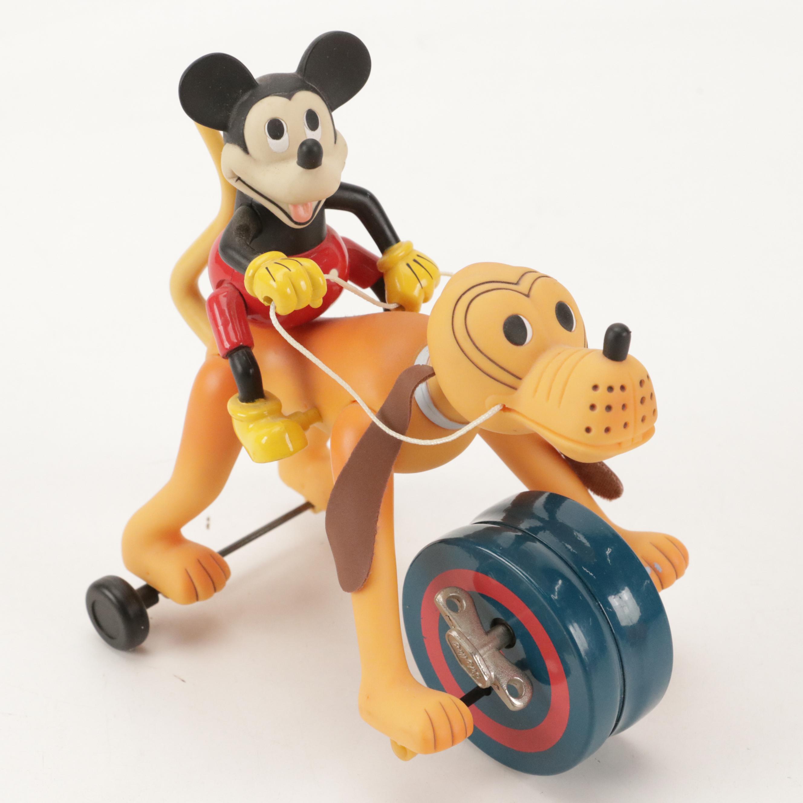 Schylling Toys Disney "Mickey Riding Pluto" Wind-Up Toy, Mid to Late 20th