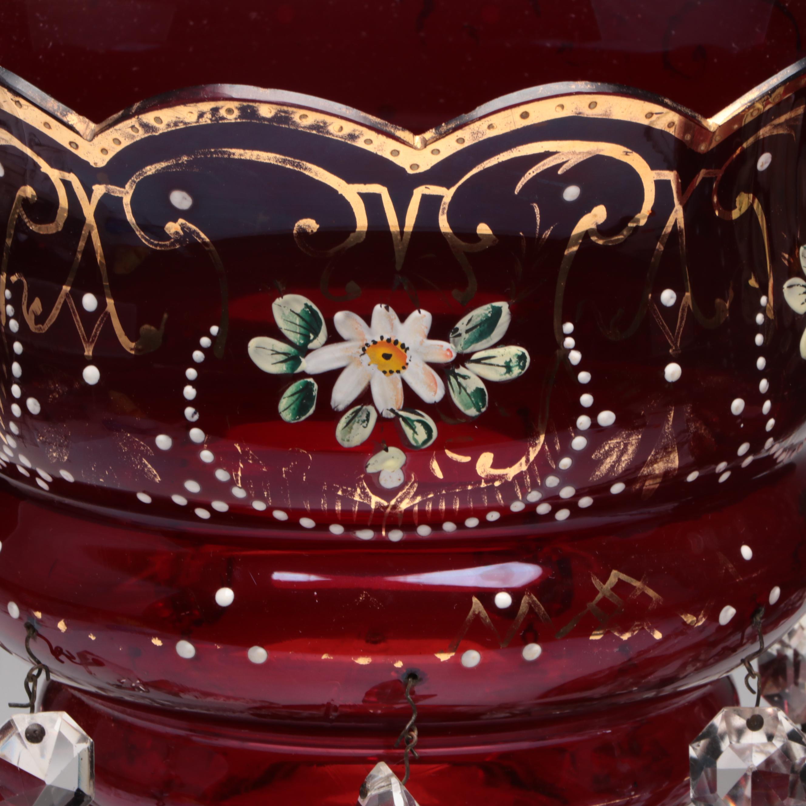 Hand-Painted Ruby Glass Mantle Lusters