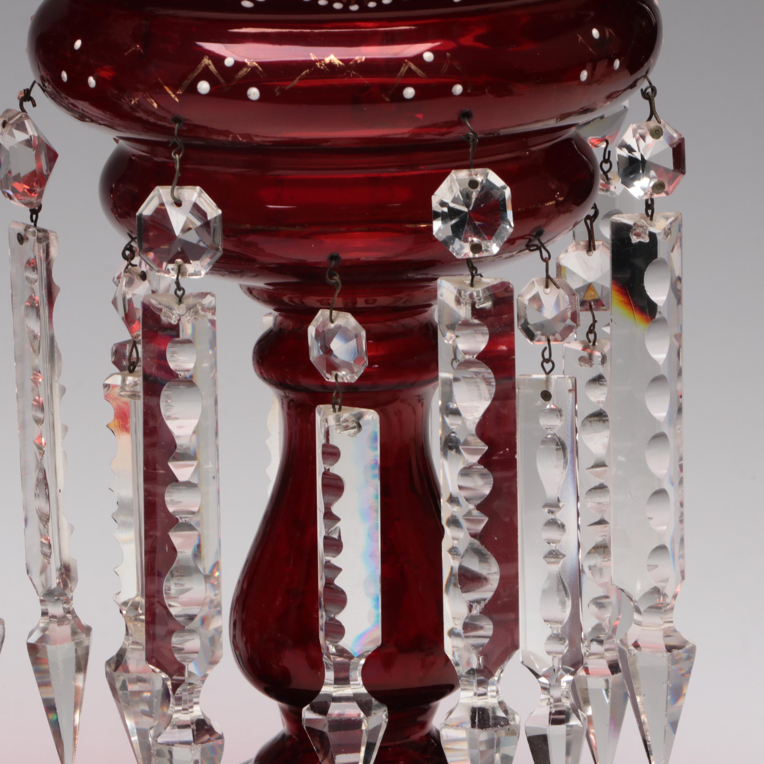 Hand-Painted Ruby Glass Mantle Lusters