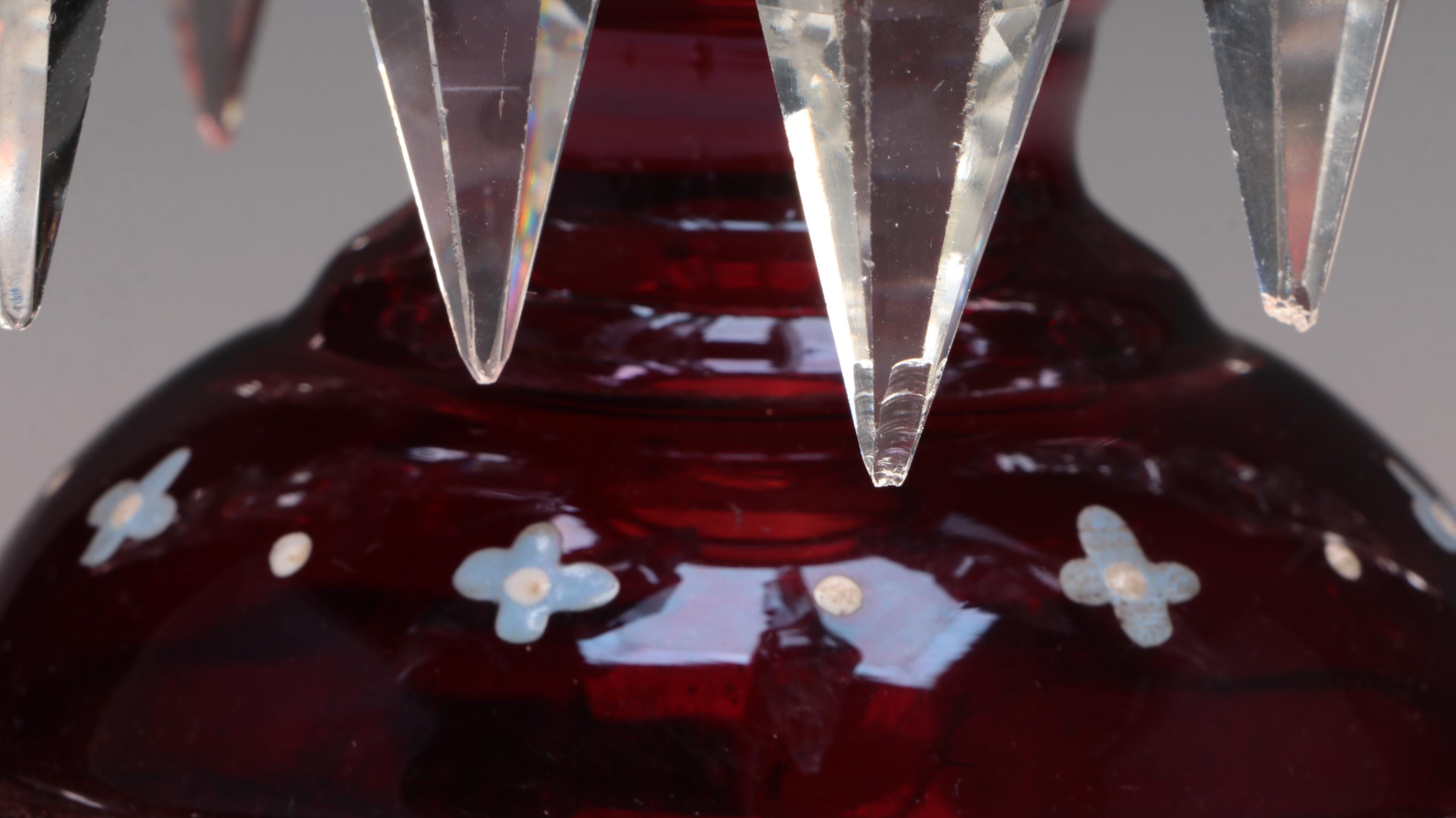 Hand-Painted Ruby Glass Mantle Lusters