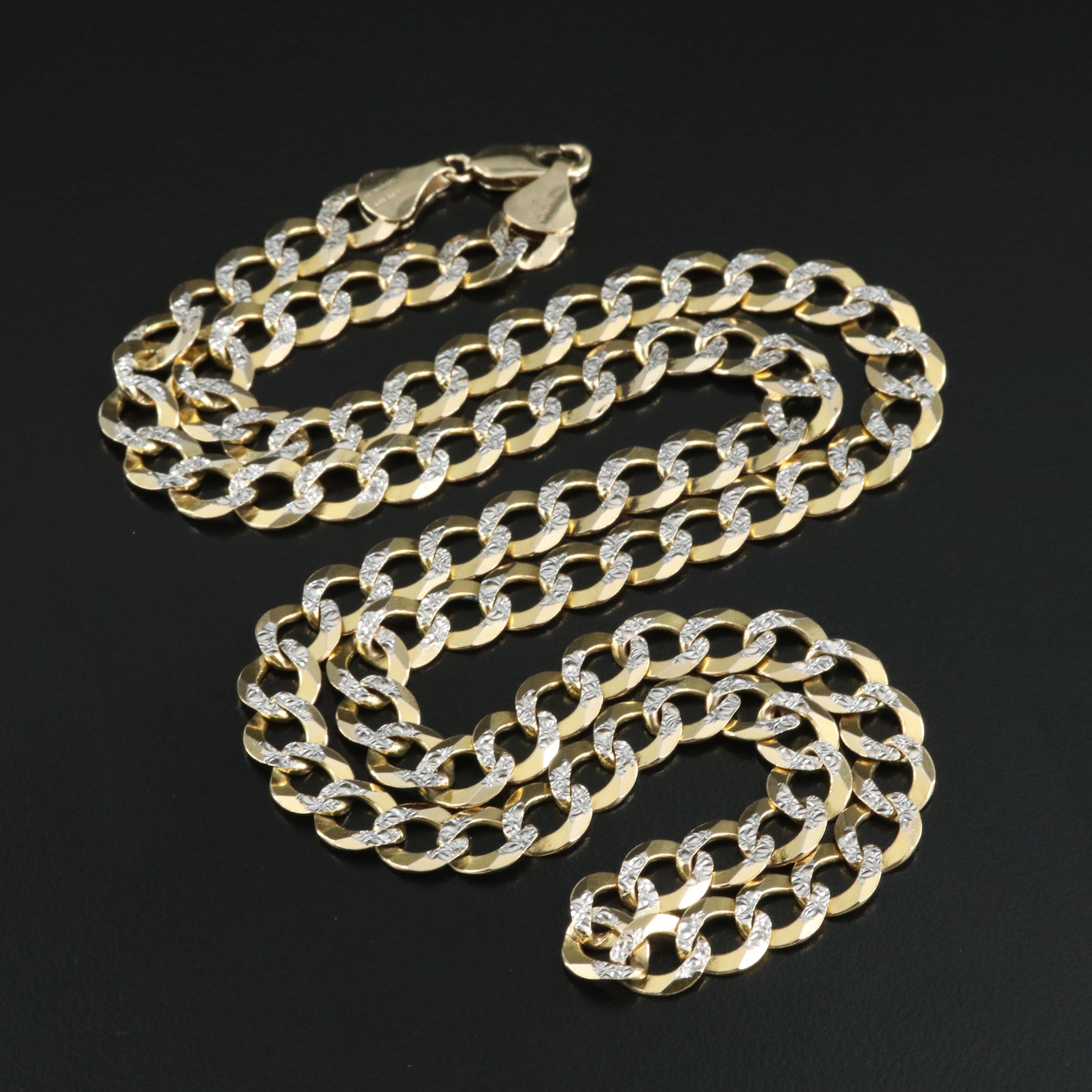 10K Two Tone Diamond Cut Curb Link Chain