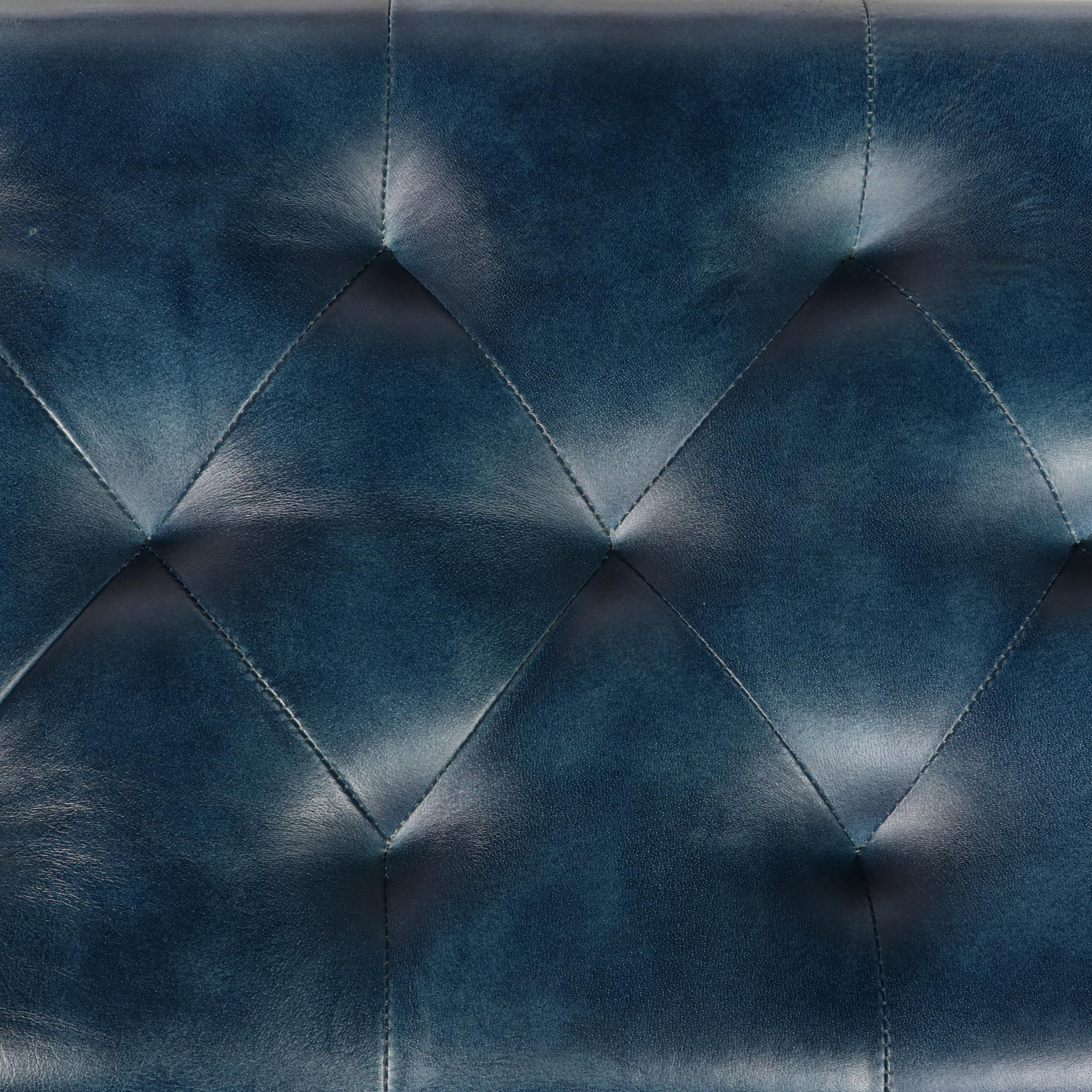 Blue Ocean Traders "Bergen" Modernist Style Tufted Leather and Metal Bench