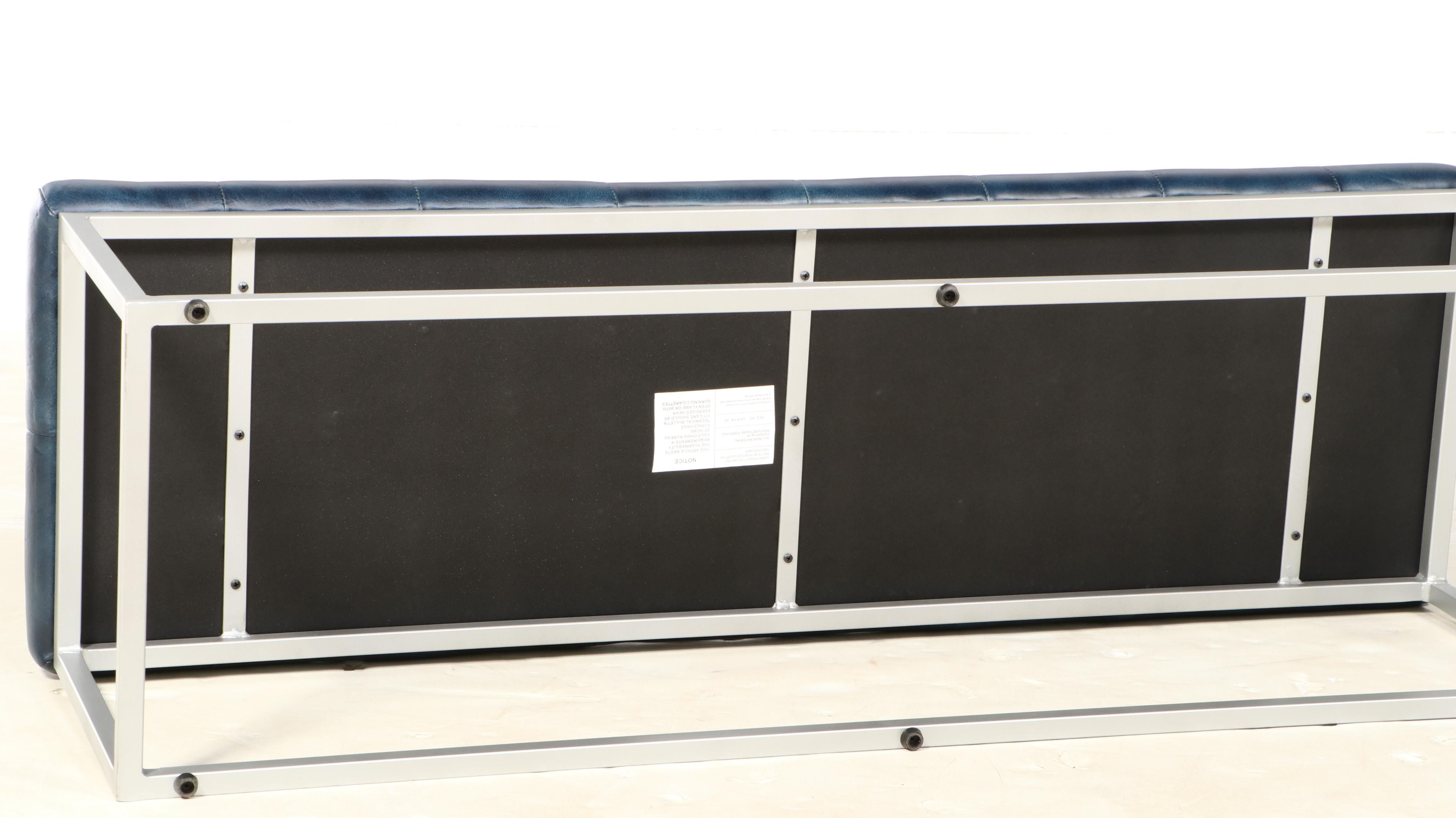 Blue Ocean Traders "Bergen" Modernist Style Tufted Leather and Metal Bench