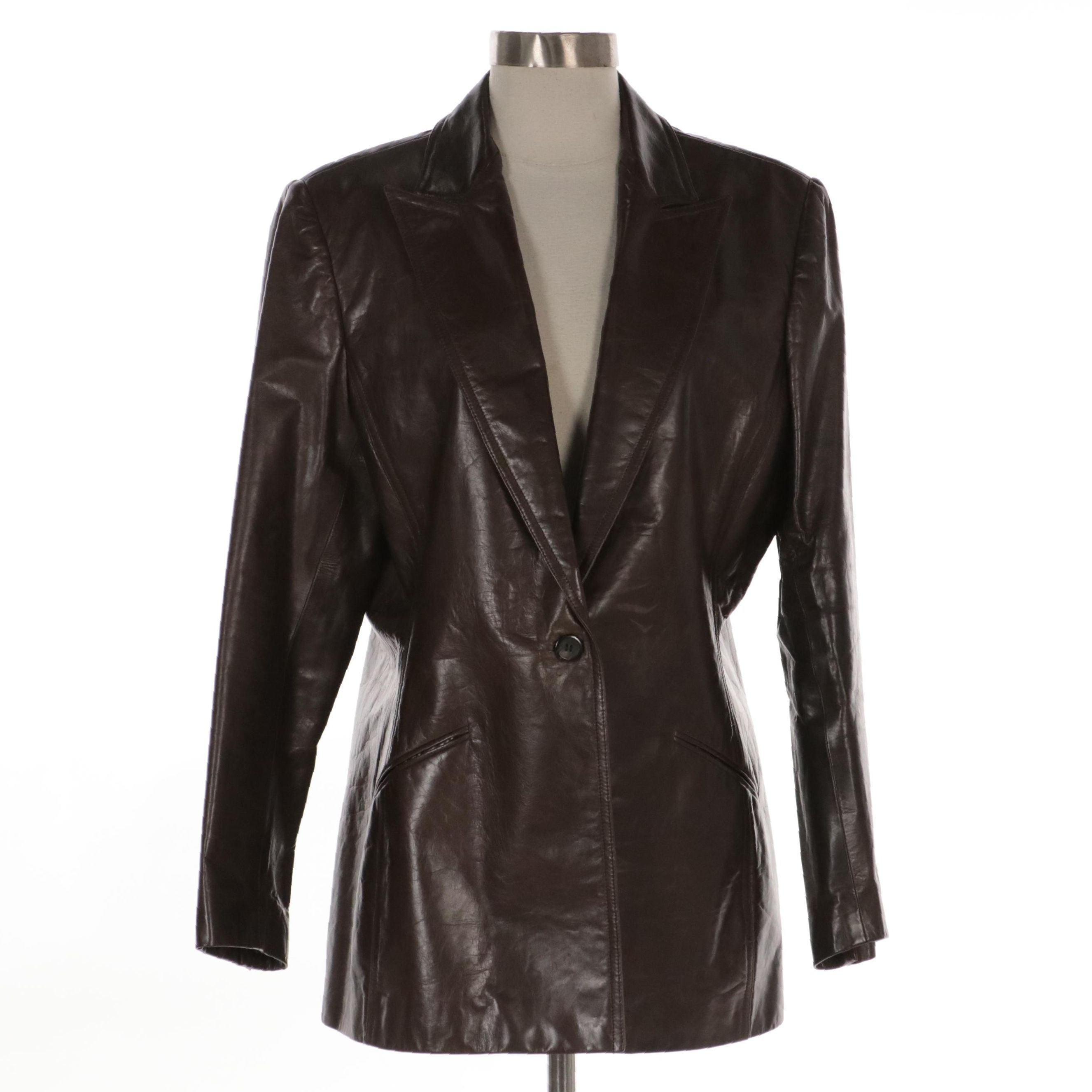 Oscar De La Renta Brown Leather Blazer Jacket