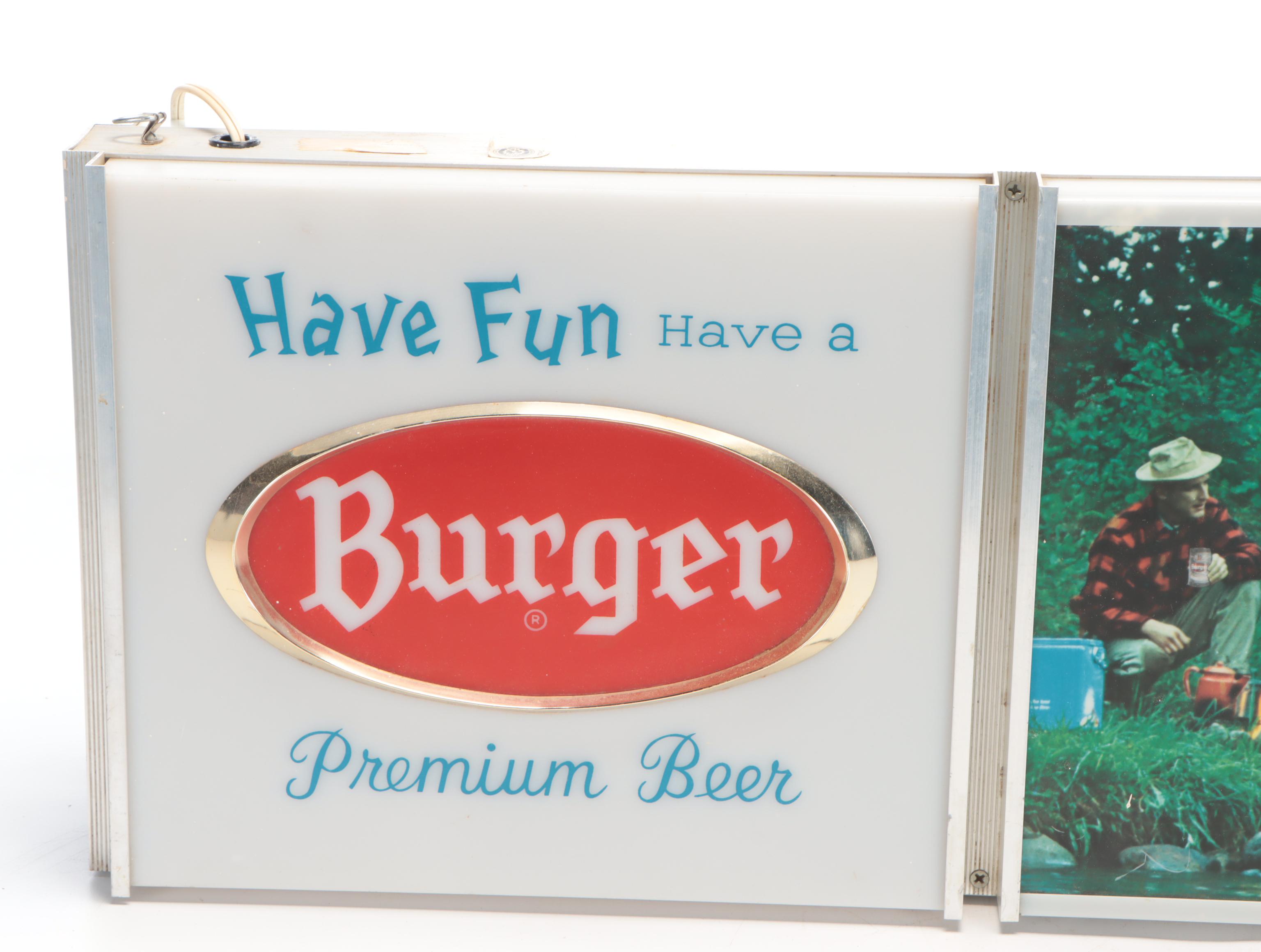 Burger Beer Illuminated Advertising Sign, Mid-20th Century