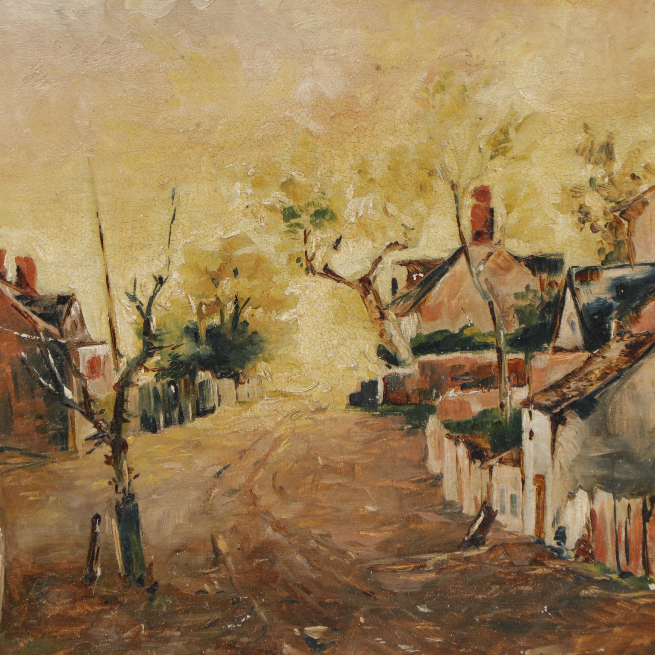 Village Landscape Oil Painting, Circa 1900