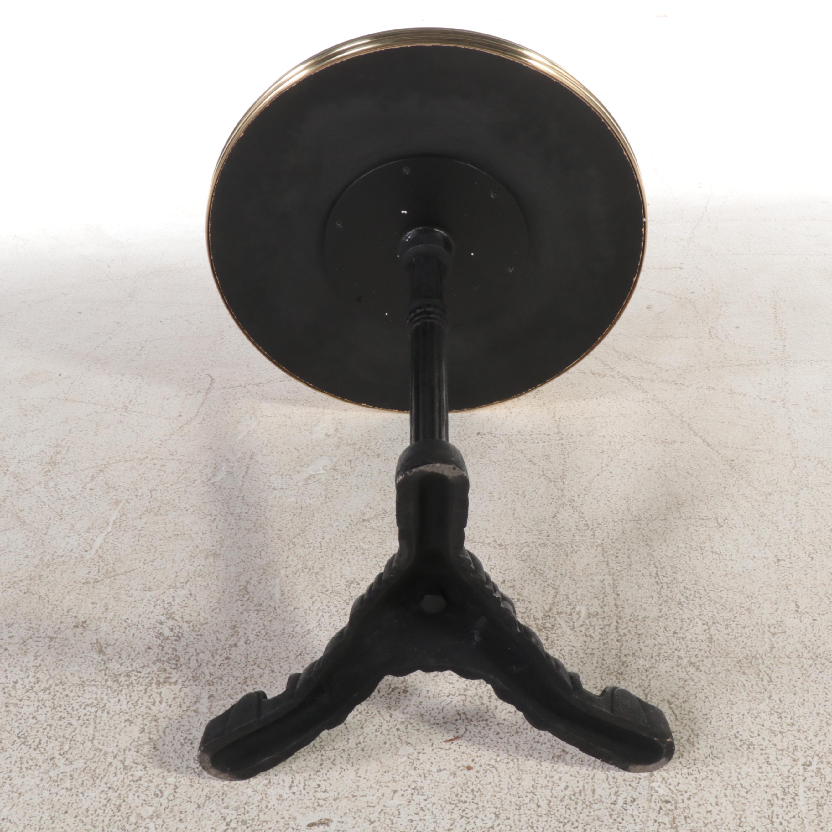 French Style Cast Iron and Brass-Mounted Bistro Table w/ Powder-Coated Metal Top
