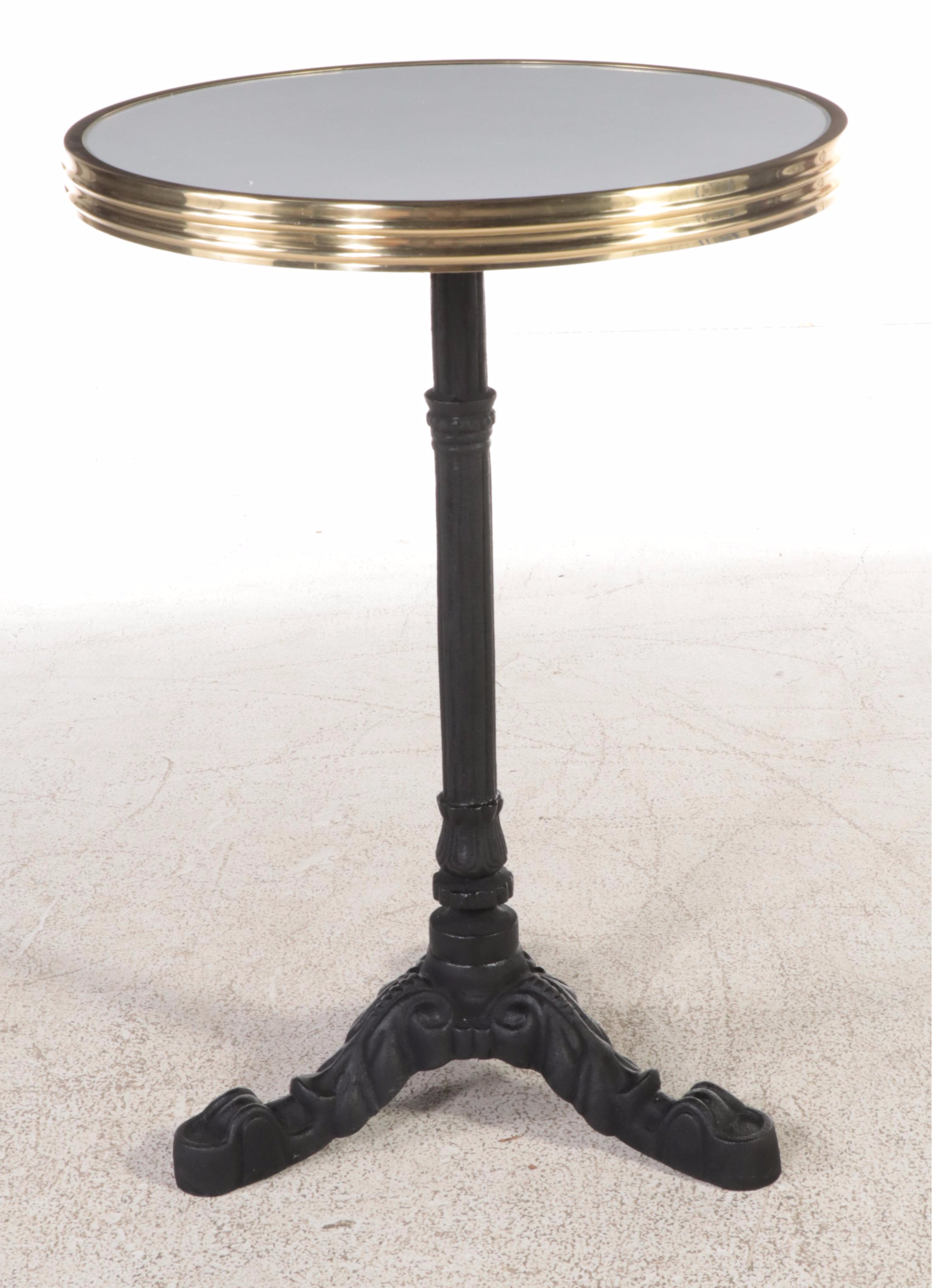 French Style Cast Iron and Brass-Mounted Bistro Table w/ Powder-Coated Metal Top