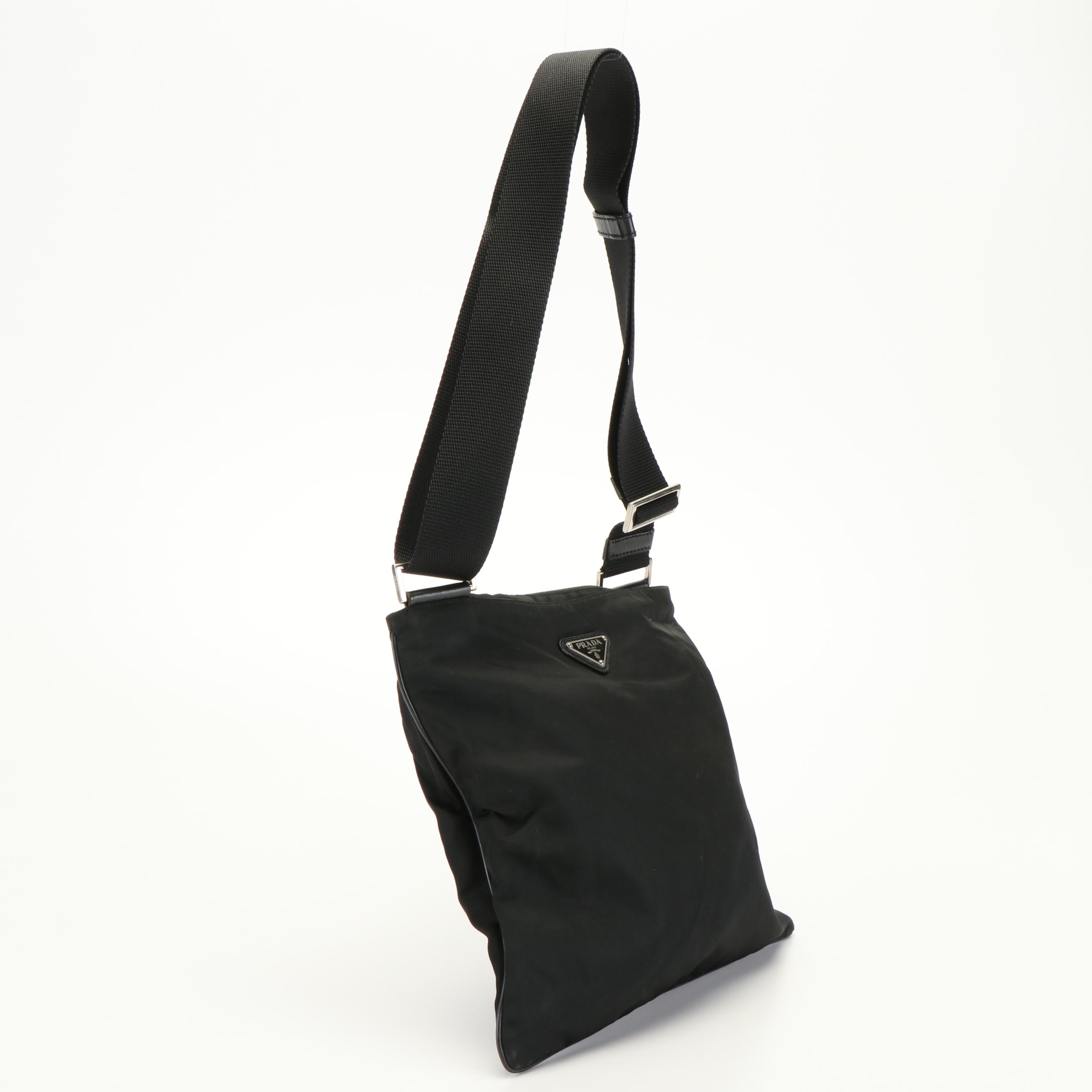 Prada Black Tessuto Nylon Flat Crossbody Bag