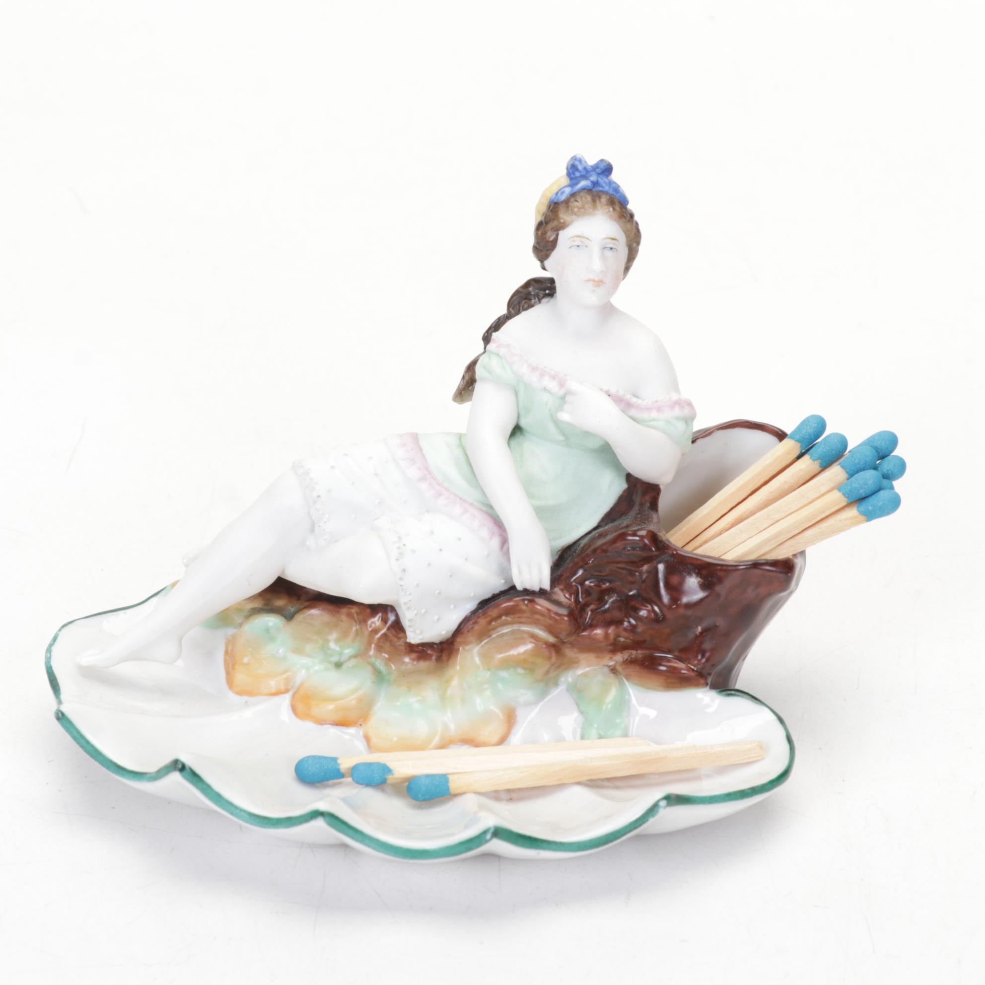 German Figural Porcelain Match Striker and Gebruder Heubach Dog Figurine