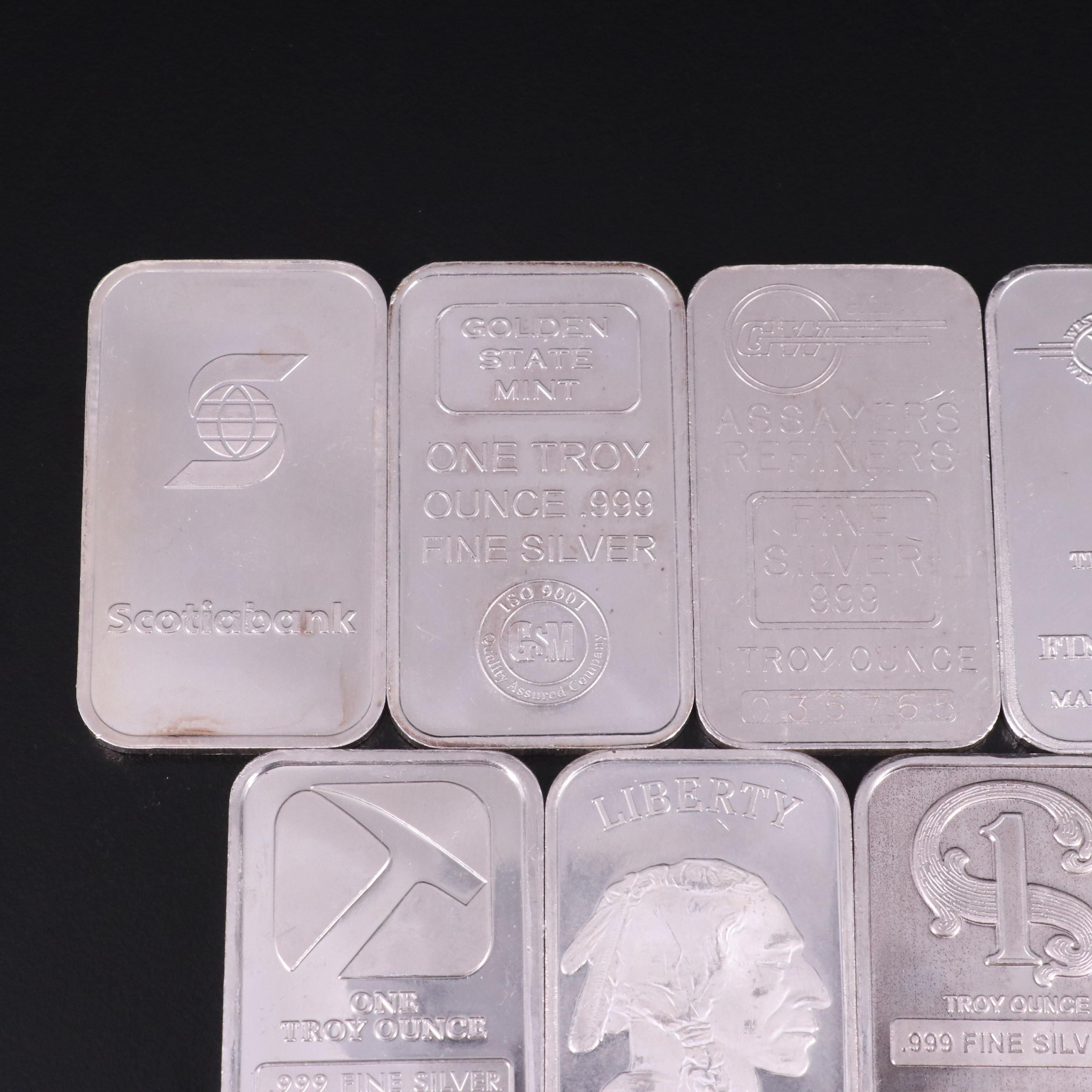 Group of Eleven Sssorted  Silver One Ounce .999 Silver Bars