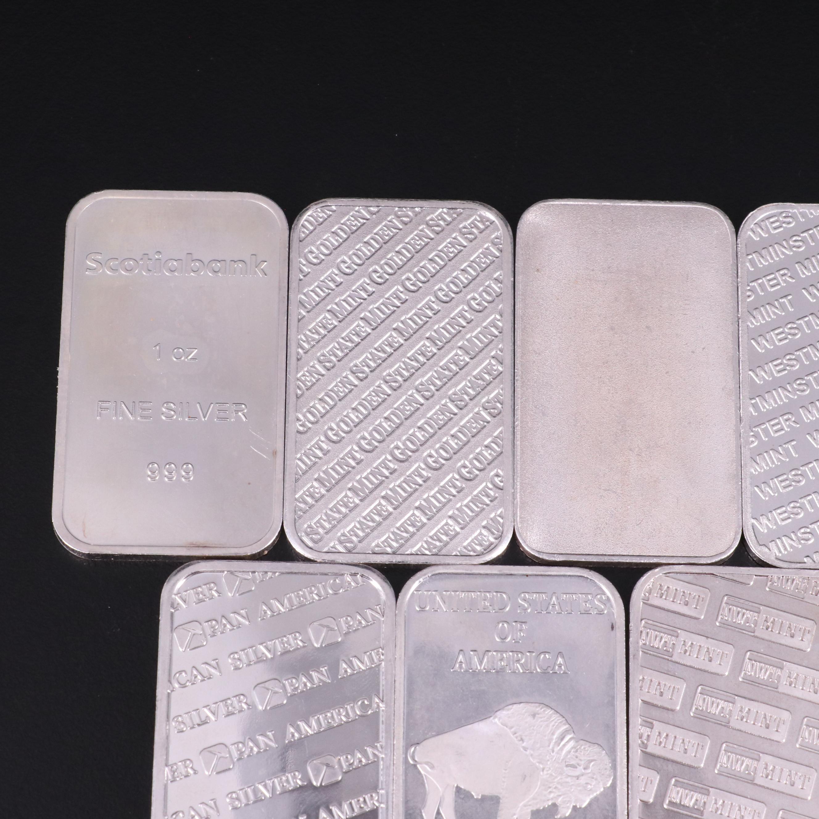 Group of Eleven Sssorted  Silver One Ounce .999 Silver Bars