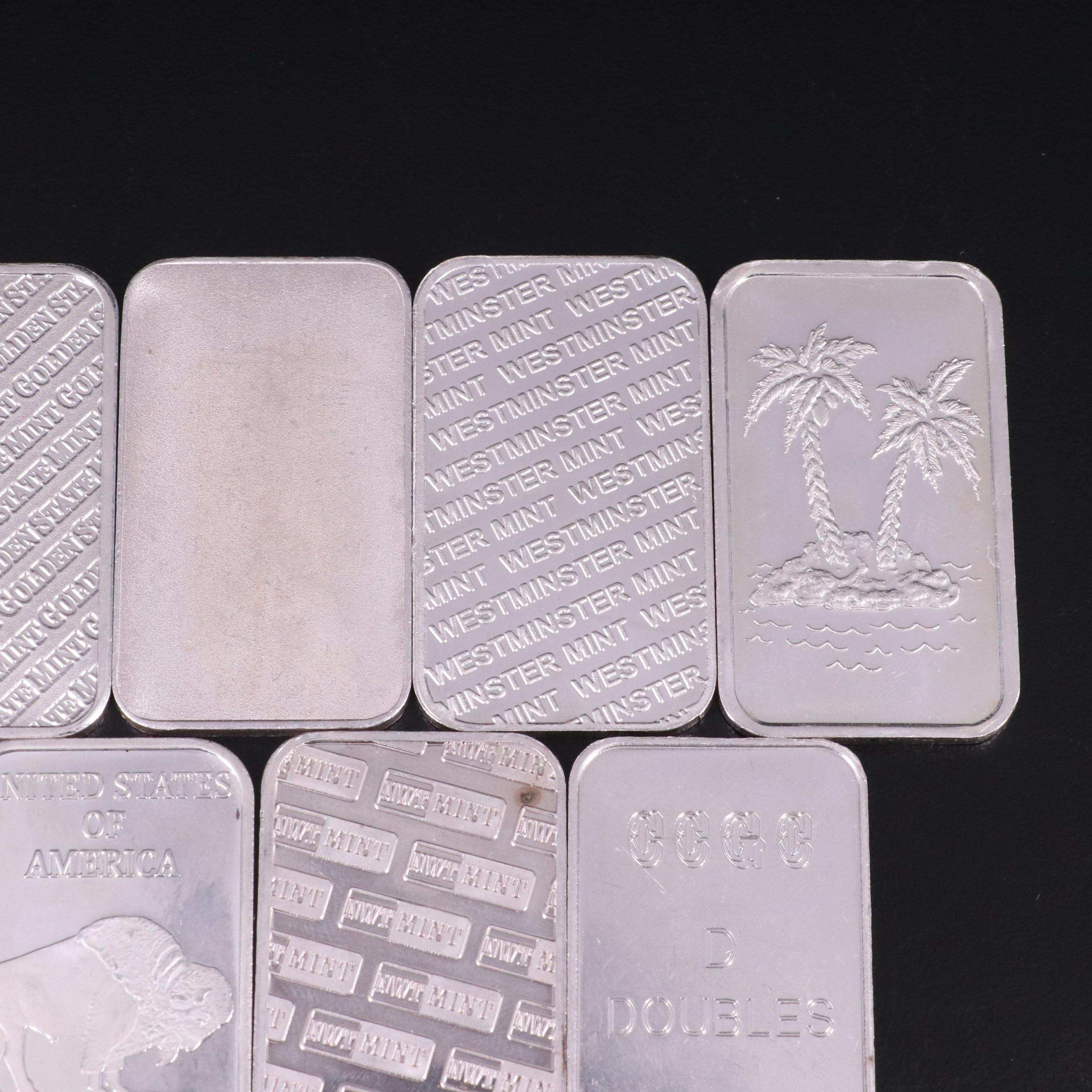 Group of Eleven Sssorted  Silver One Ounce .999 Silver Bars