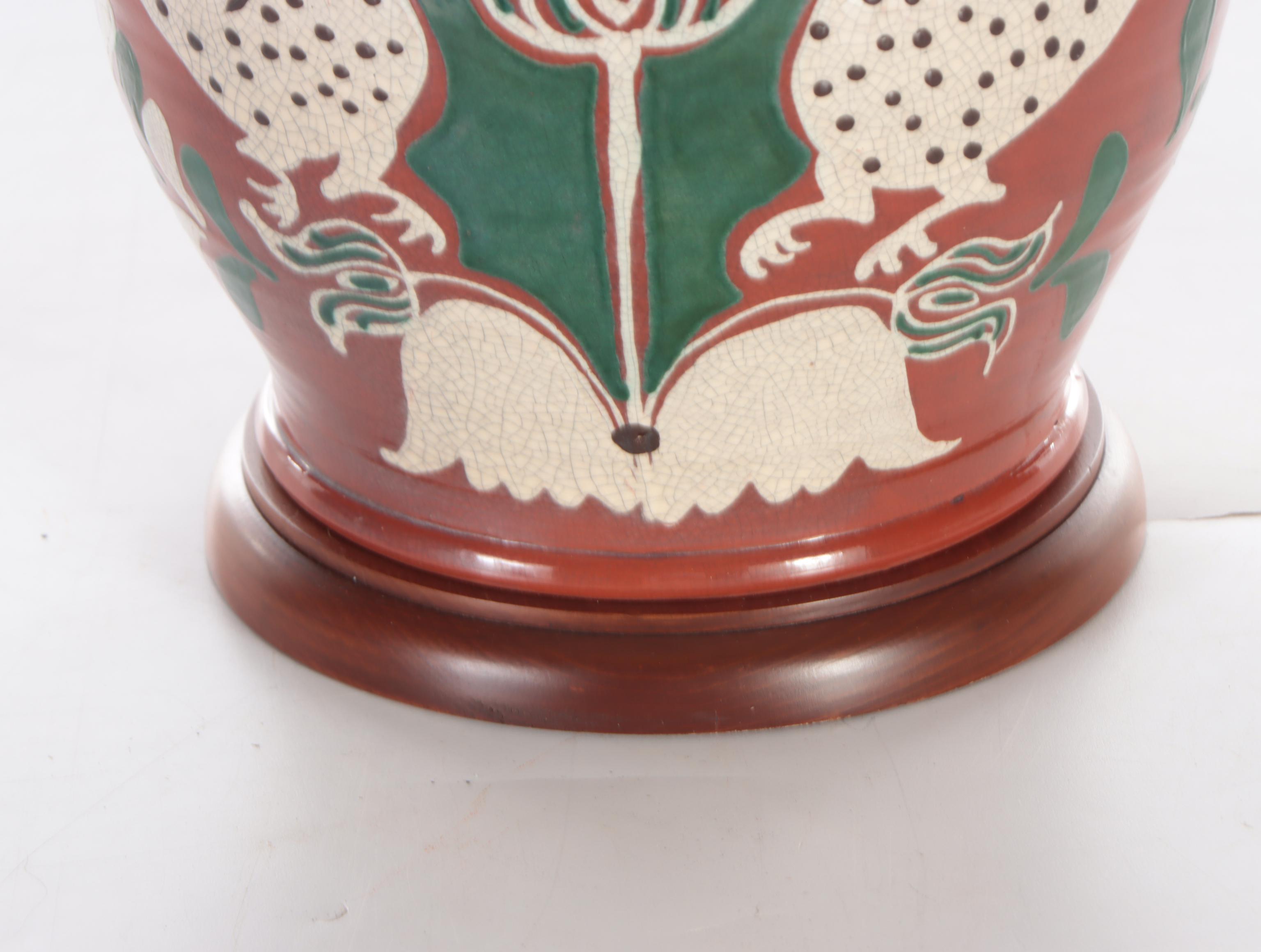 American Folk Art Redware Pottery Table Lamp, Mid to late 20th Century