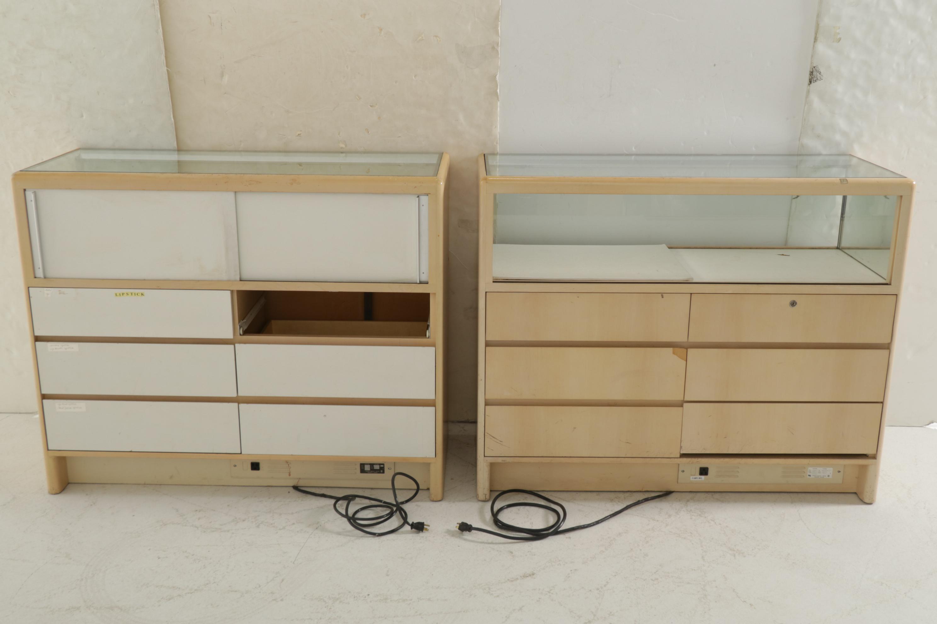 Two Modernist Lacquered Wood and Glass Retail Display Cases