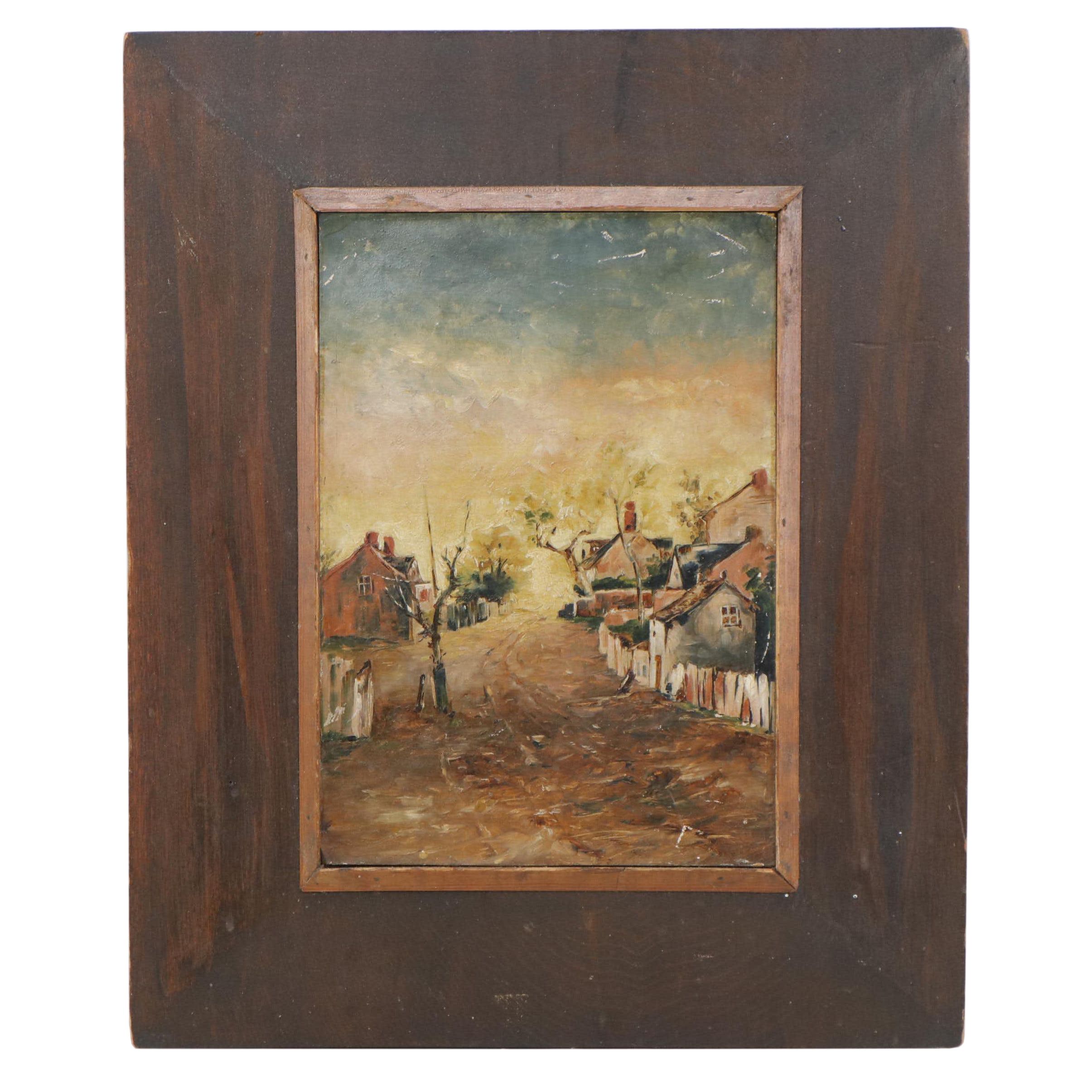 Village Landscape Oil Painting, Circa 1900