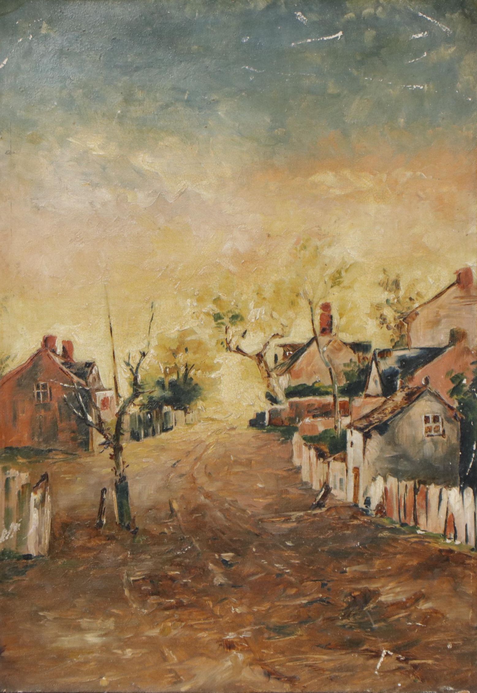 Village Landscape Oil Painting, Circa 1900