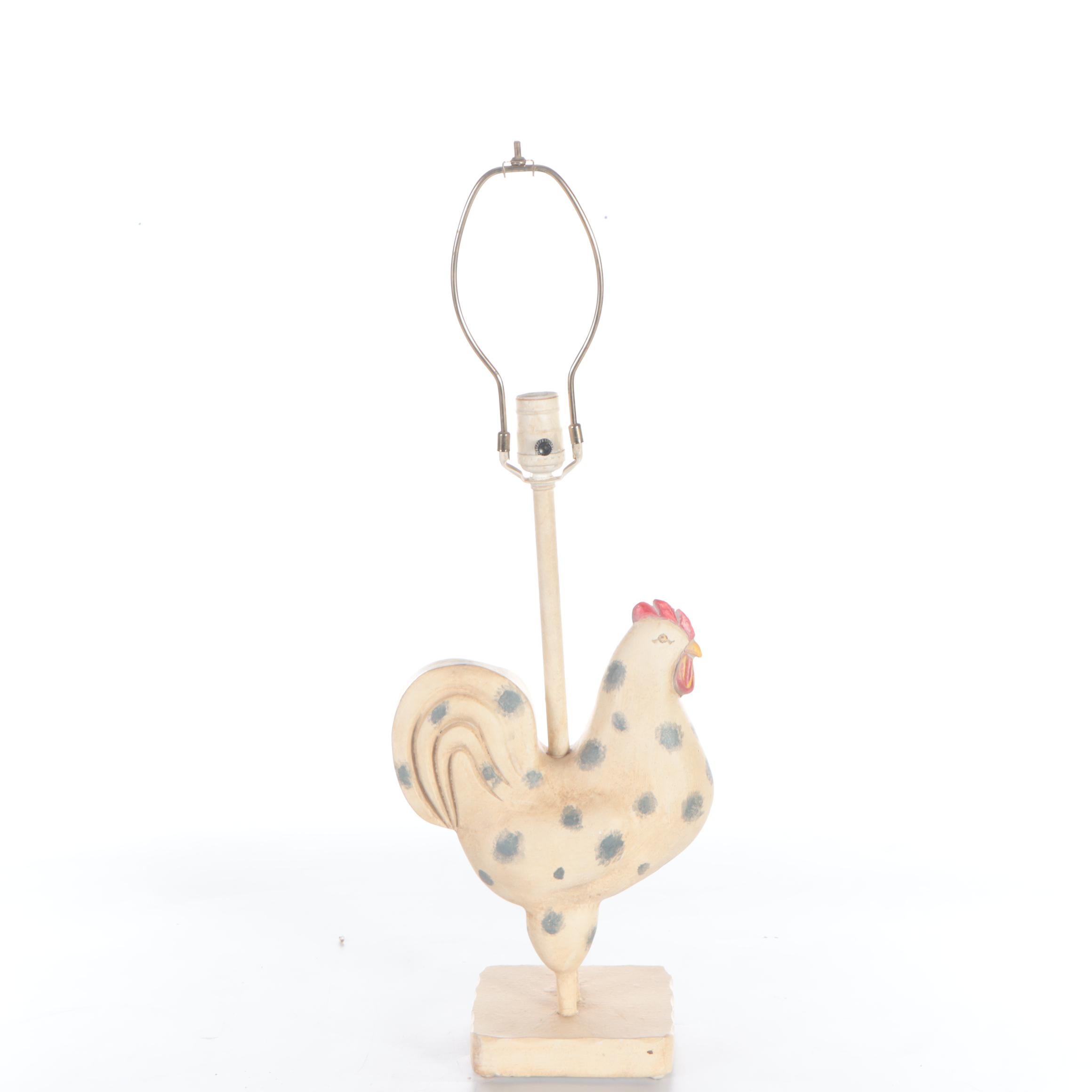 Tyndale Lamps  Folk Art Style Rooster Chalkware Table Lamp, Late 20th C