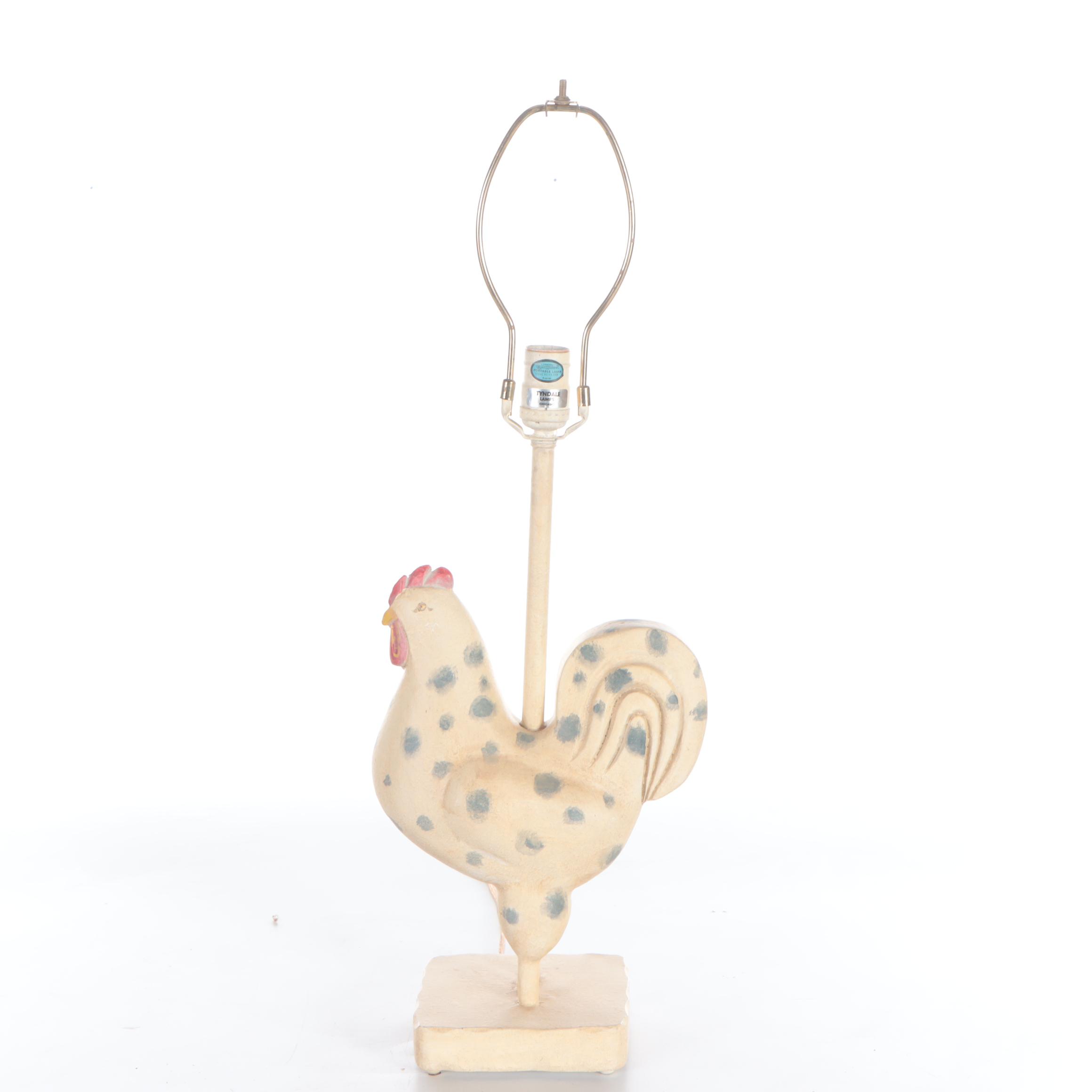 Tyndale Lamps  Folk Art Style Rooster Chalkware Table Lamp, Late 20th C