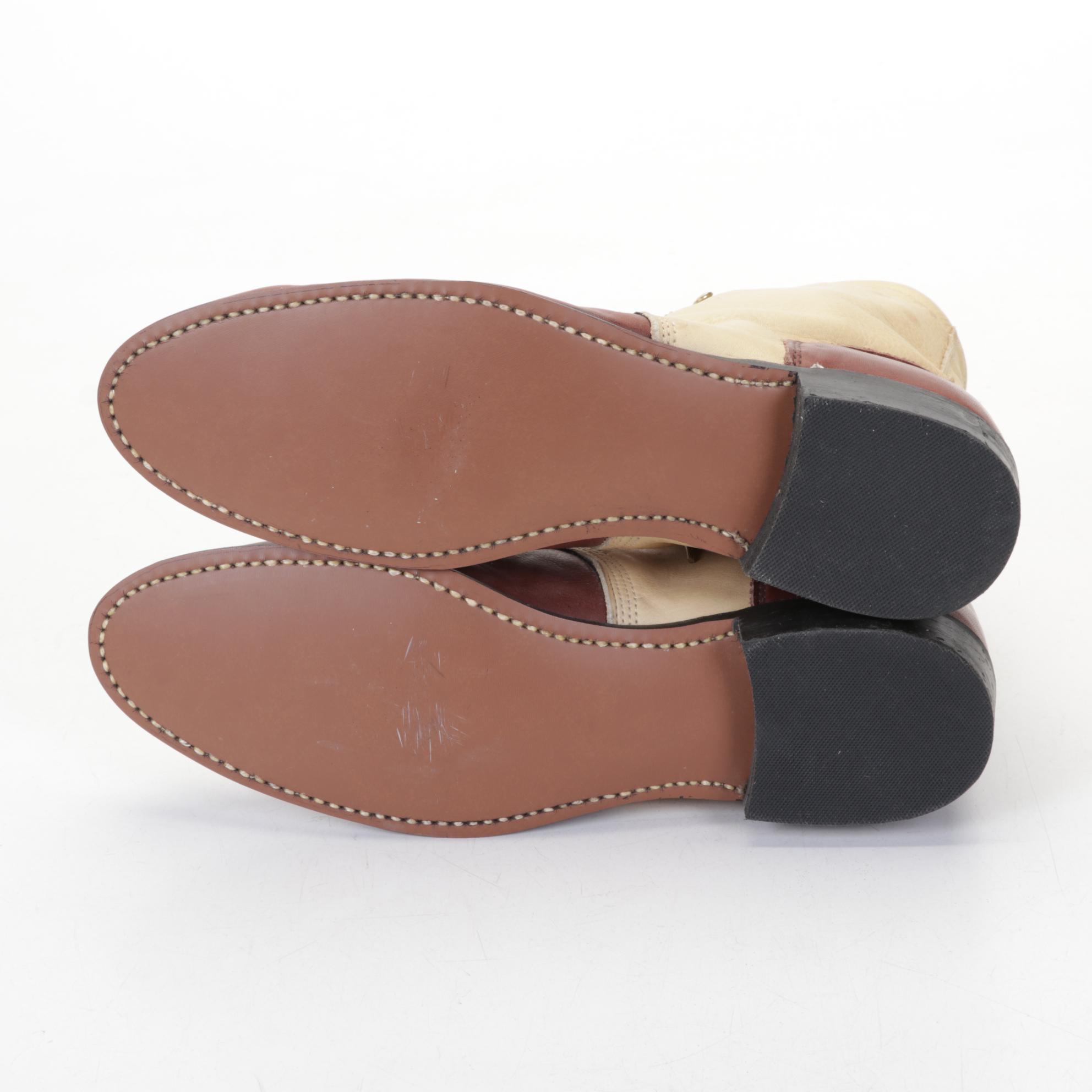 Two-Tone Leather High-Top Boots