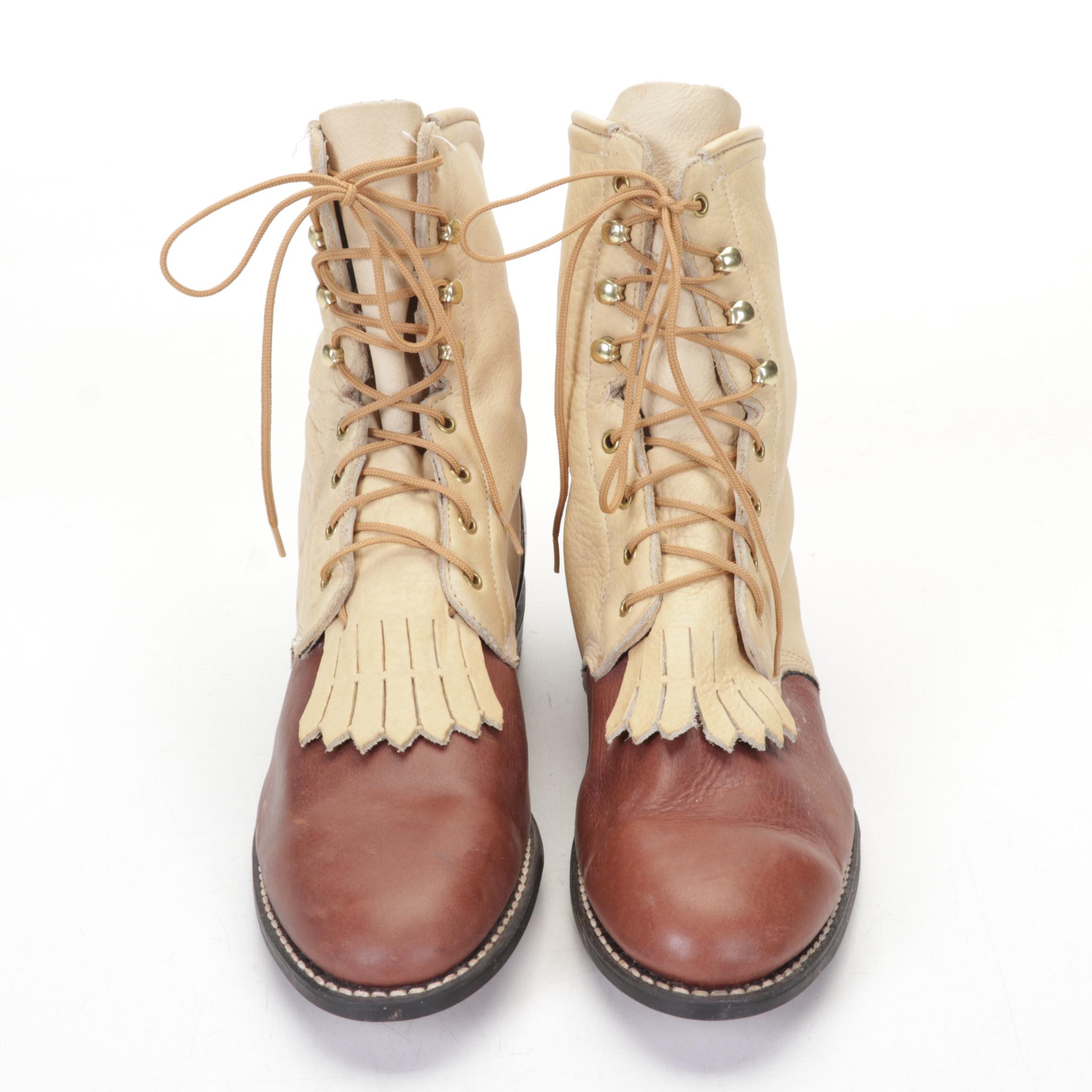 Two-Tone Leather High-Top Boots