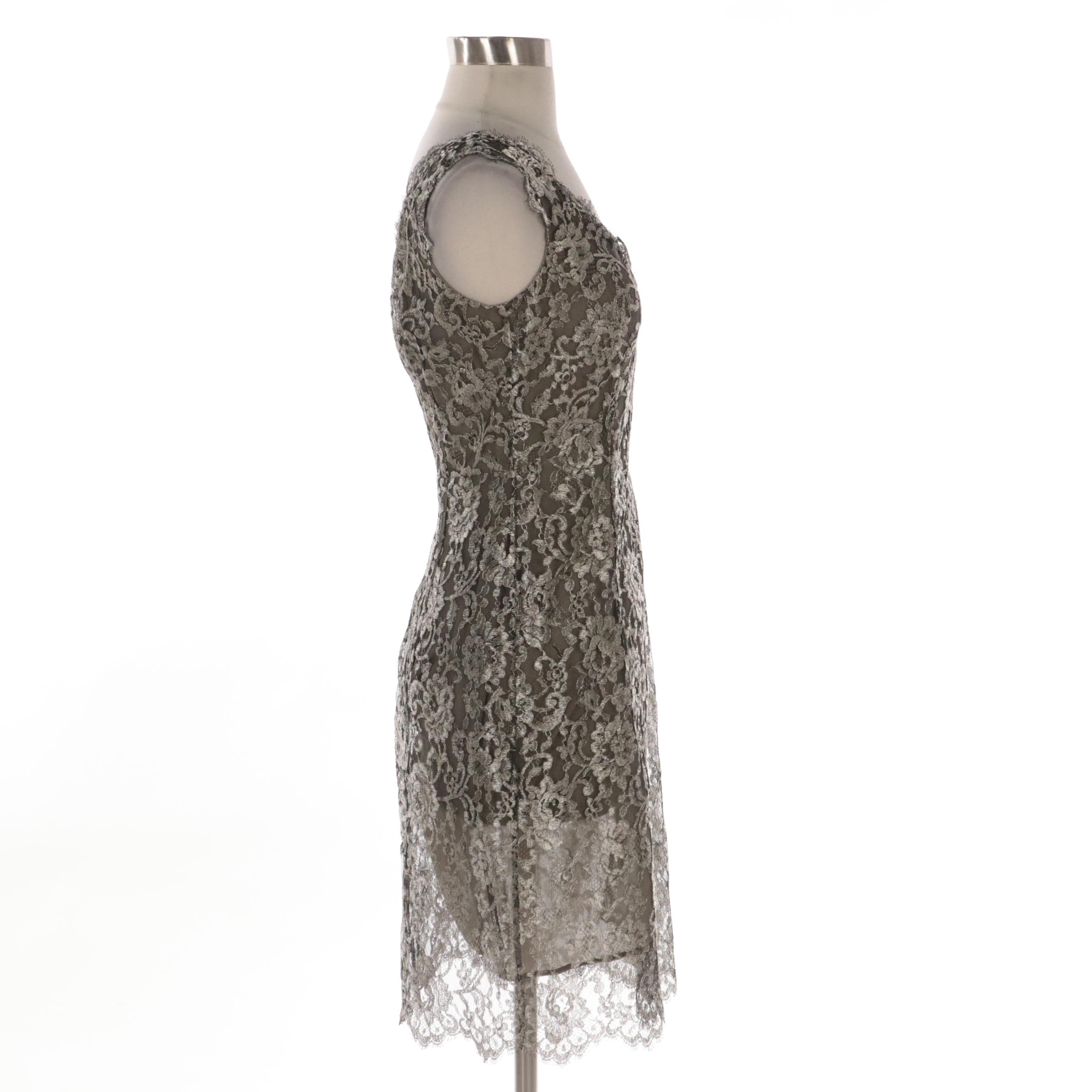 Calvin Klein Collection Metallic Lace Sleeveless Cocktail Dress