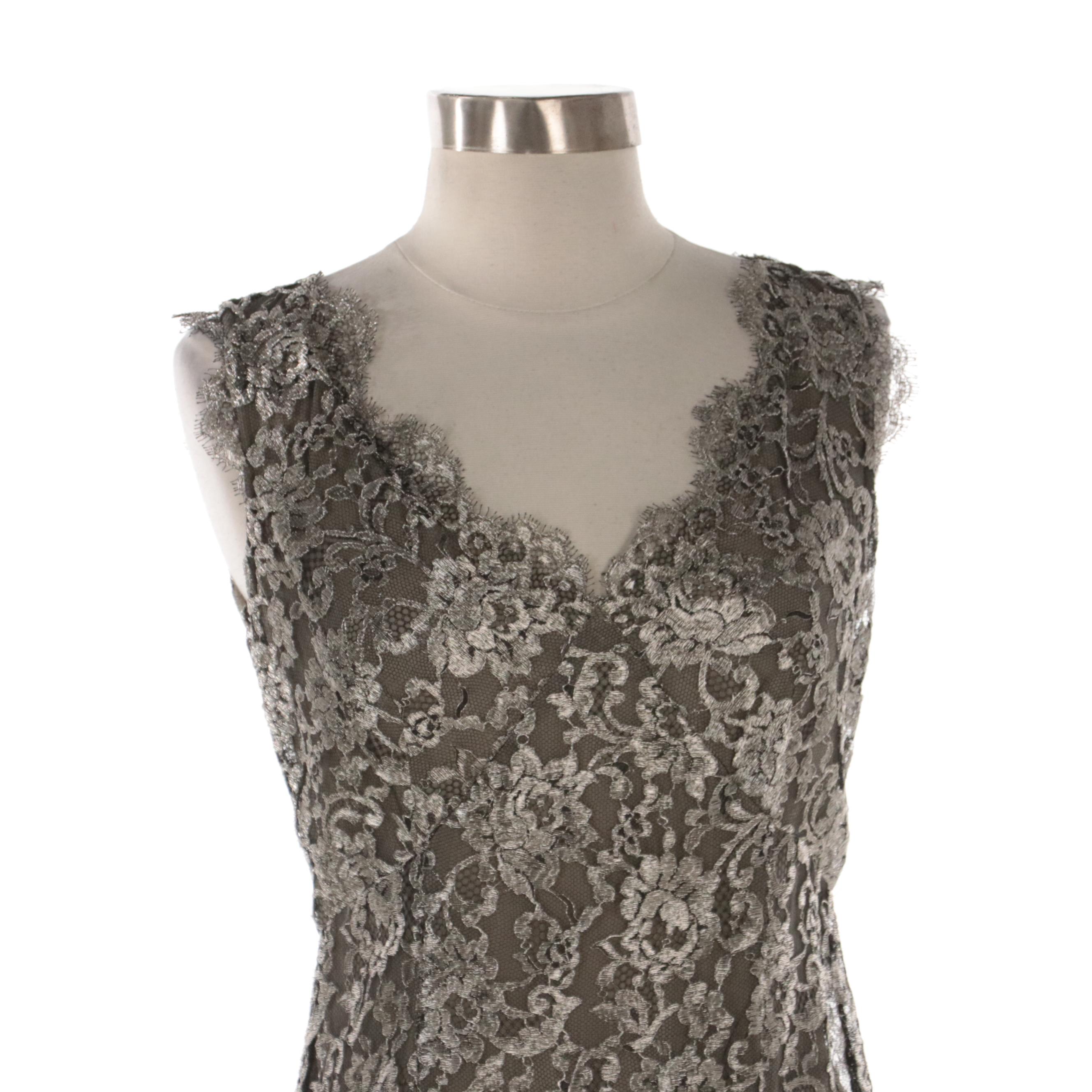 Calvin Klein Collection Metallic Lace Sleeveless Cocktail Dress