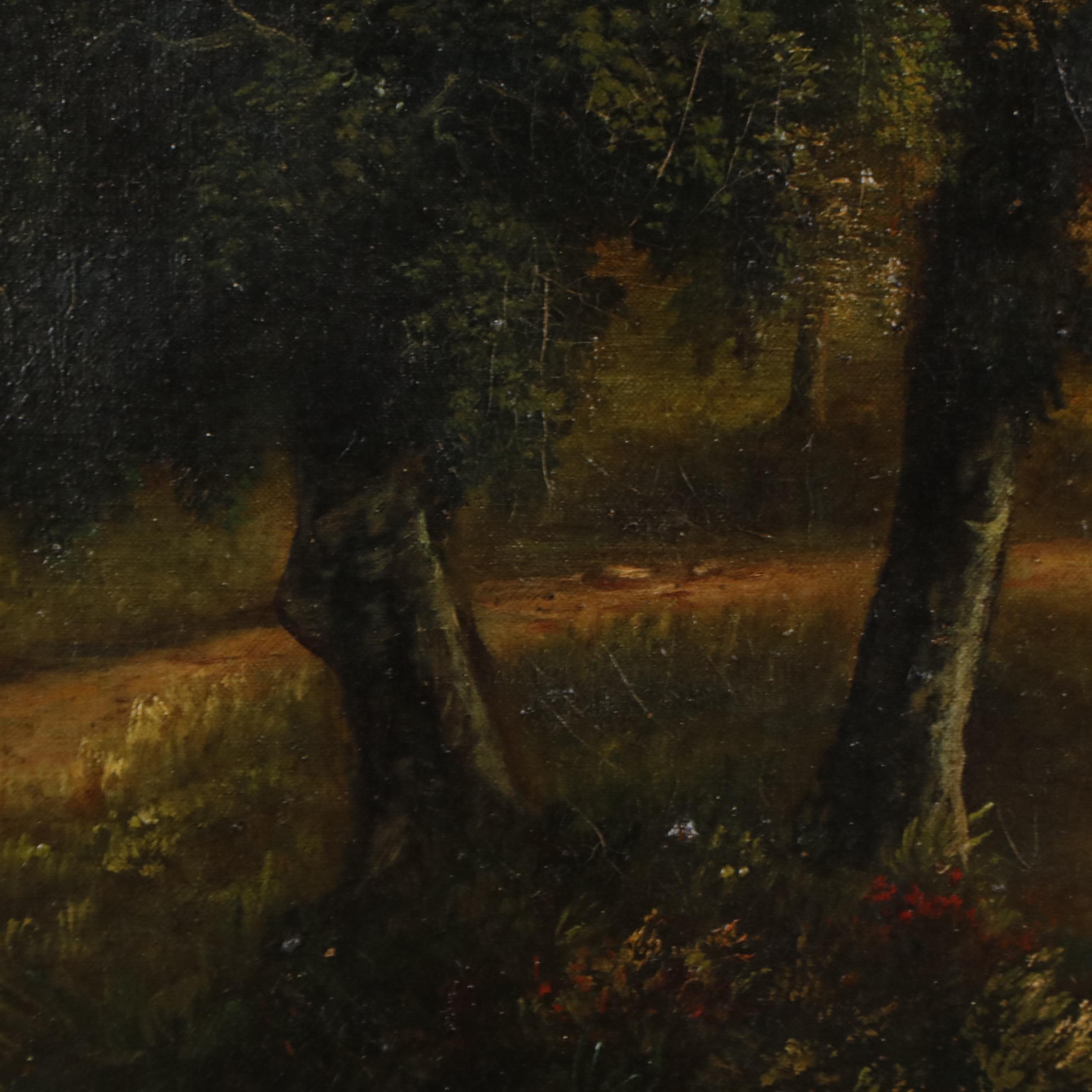 Hudson River School Oil Painting of Landscape with Stream and Bridge