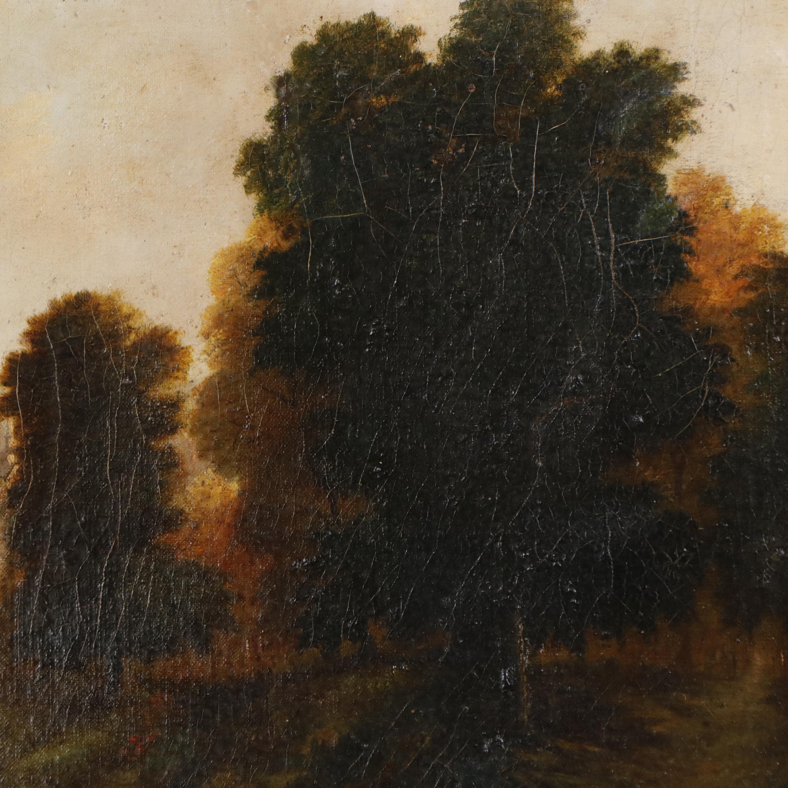 Hudson River School Oil Painting of Landscape with Stream and Bridge