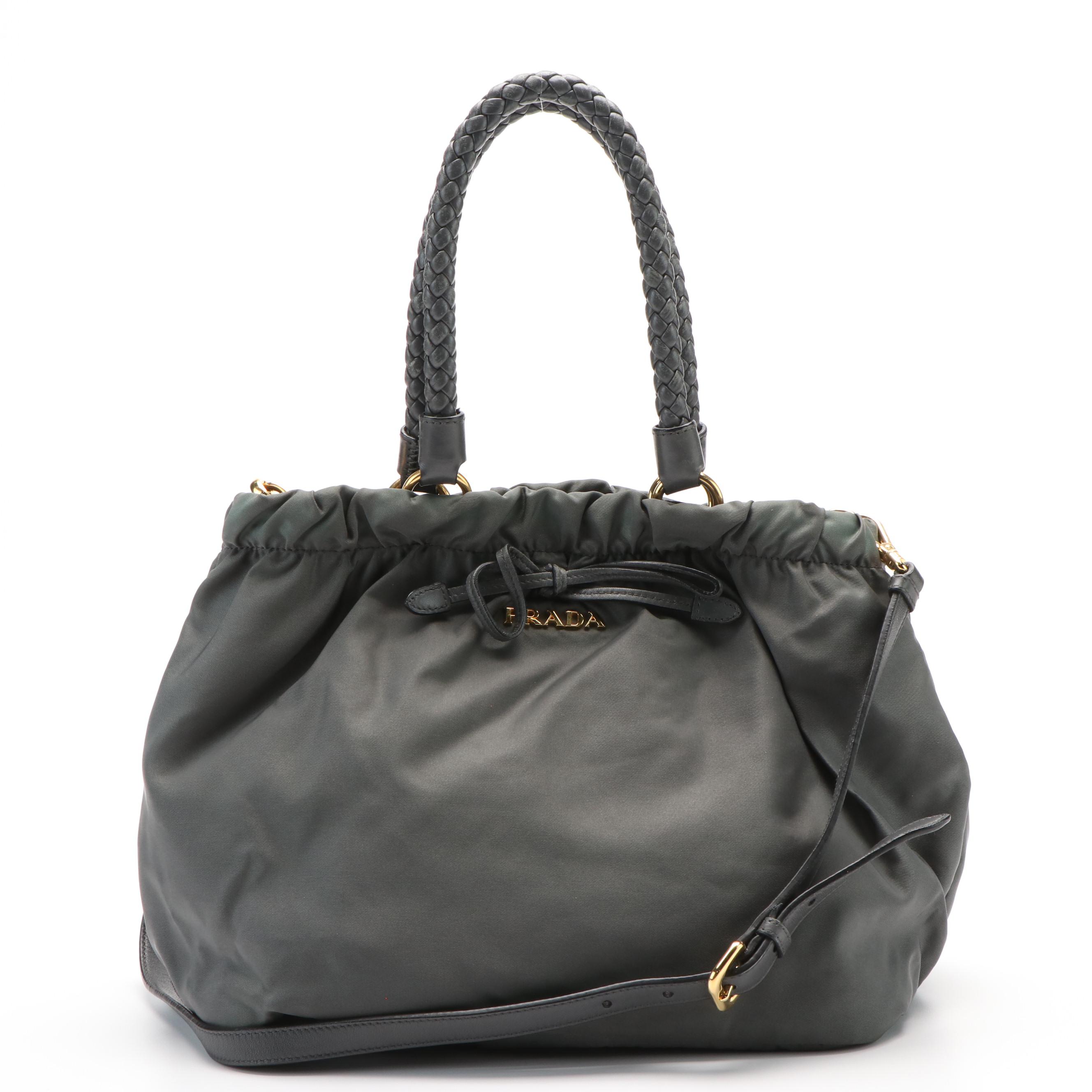 Prada Ribbon 2Way Tessuto Satchel in Gray Nylon and Leather