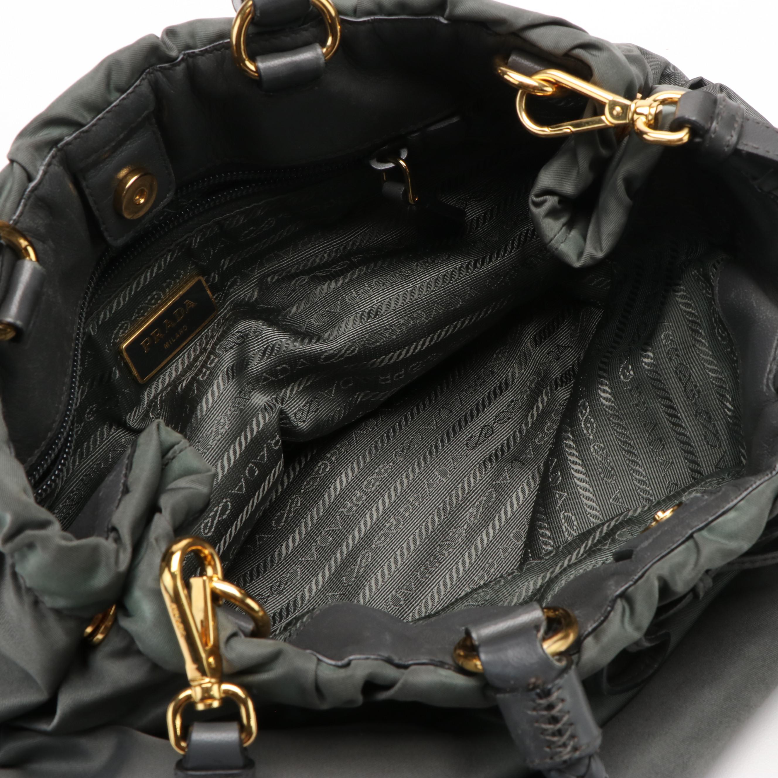 Prada Ribbon 2Way Tessuto Satchel in Gray Nylon and Leather