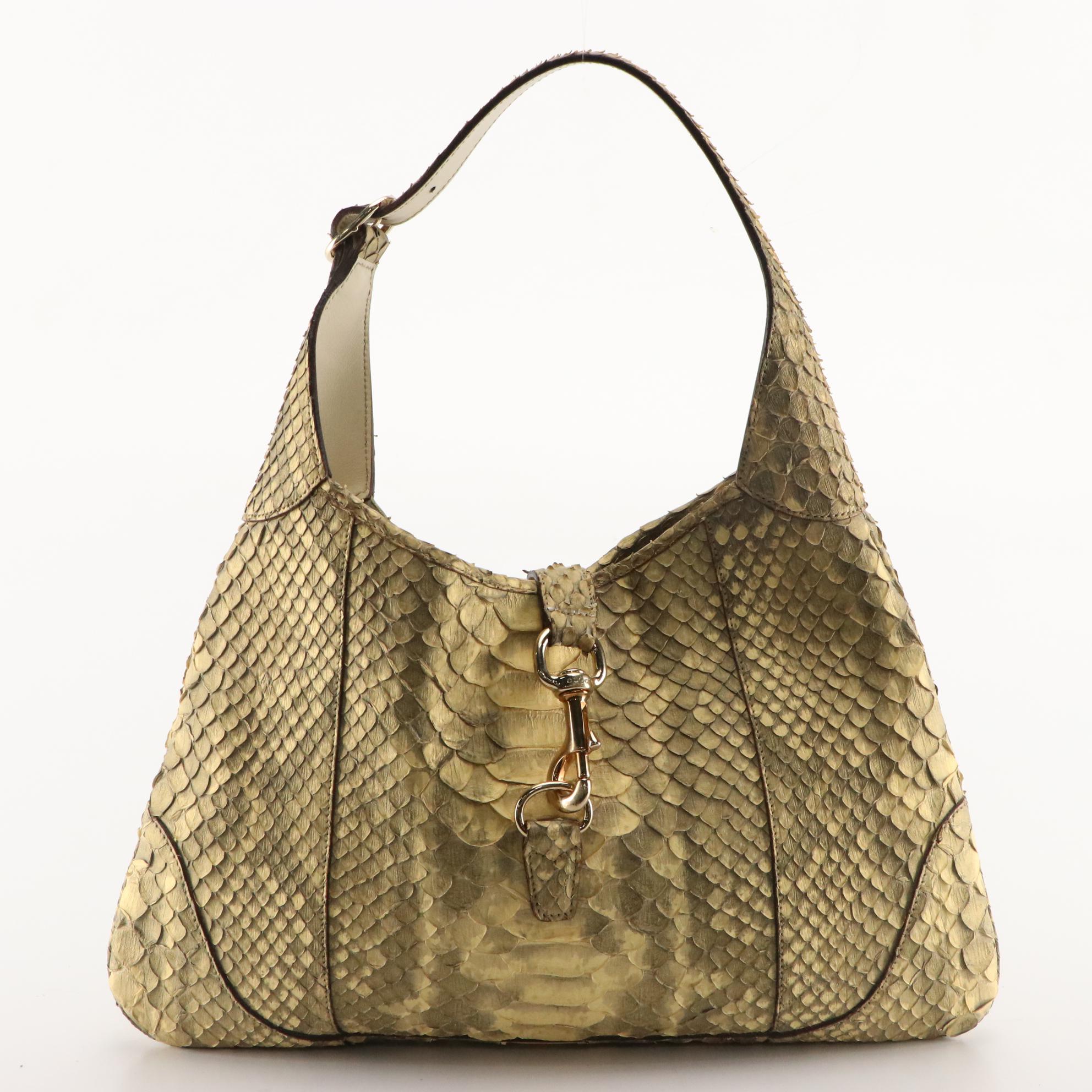 Gucci Python Skin Shoulder Bag with Lobster Claw Clasp