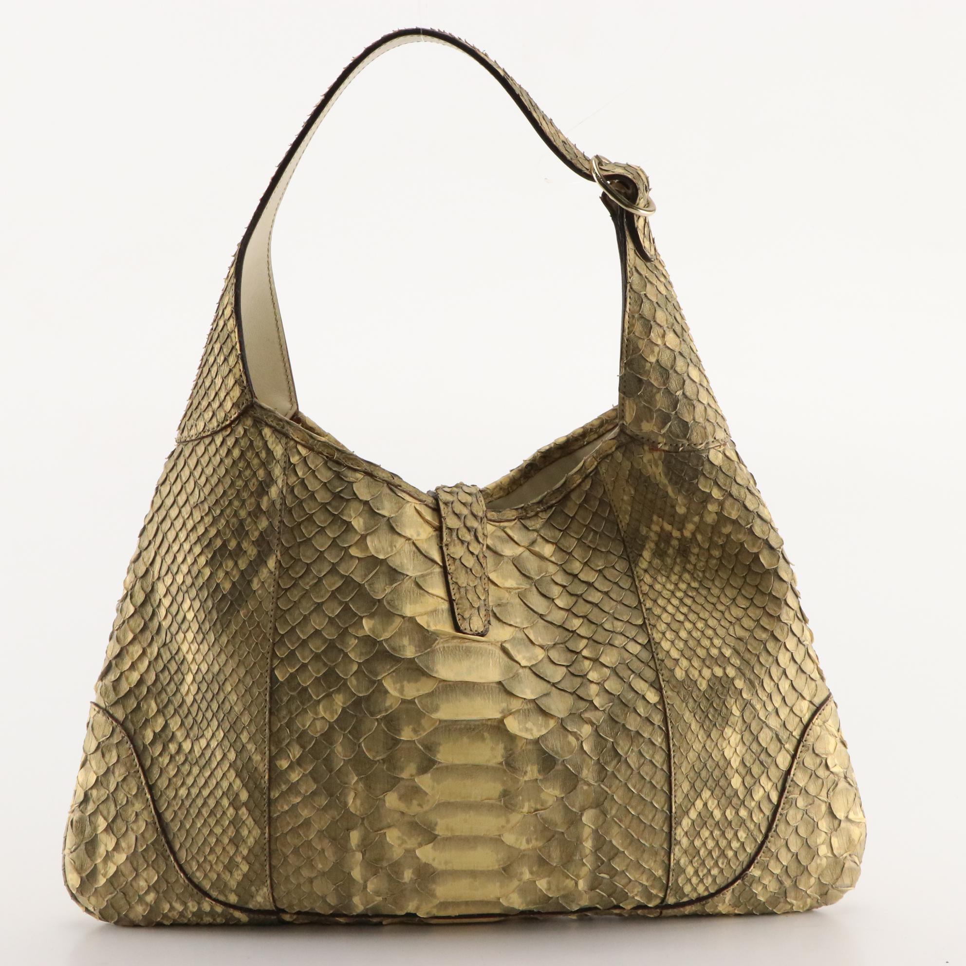 Gucci Python Skin Shoulder Bag with Lobster Claw Clasp