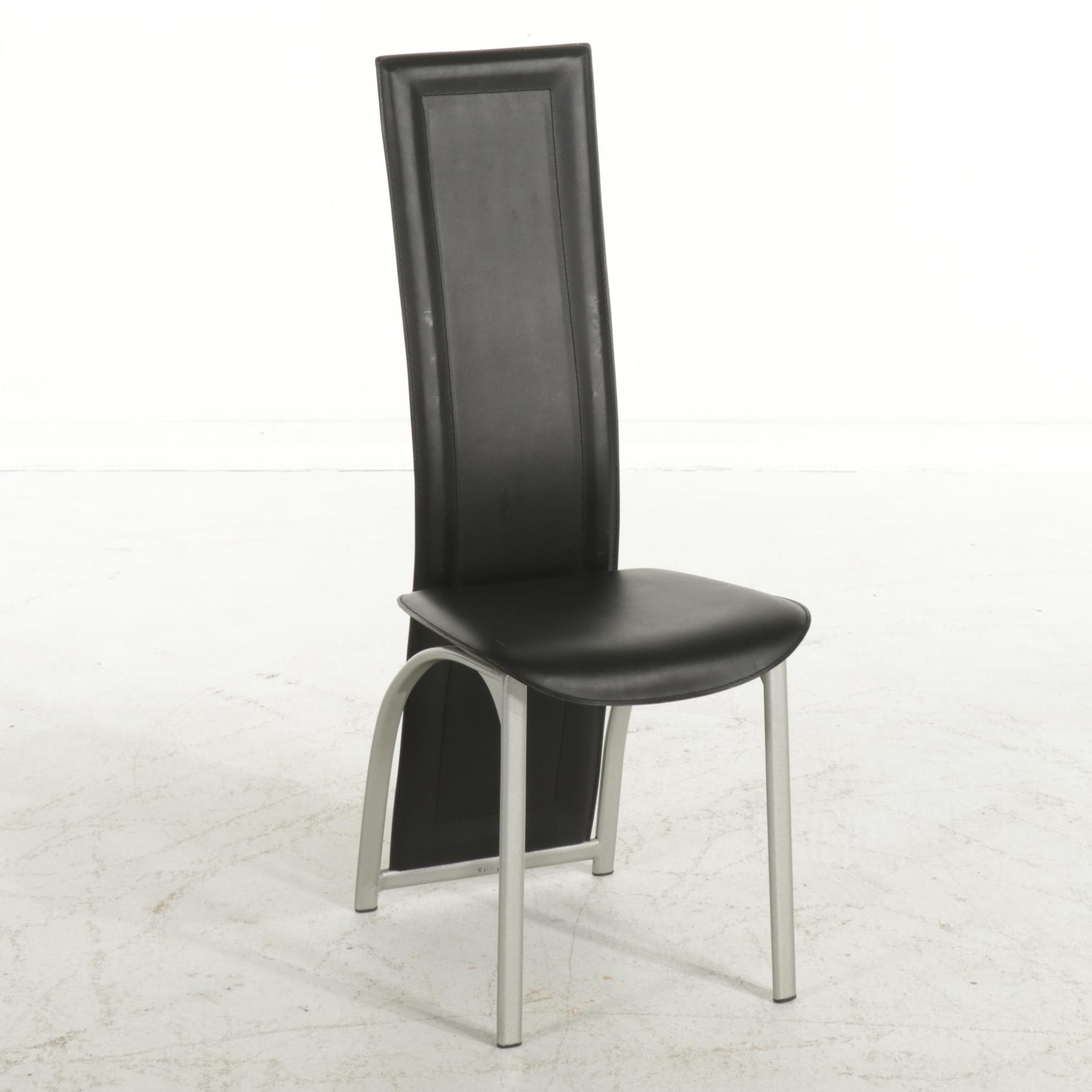 Four Modernist Style Faux Leather and Metal High-Back Dining Chairs