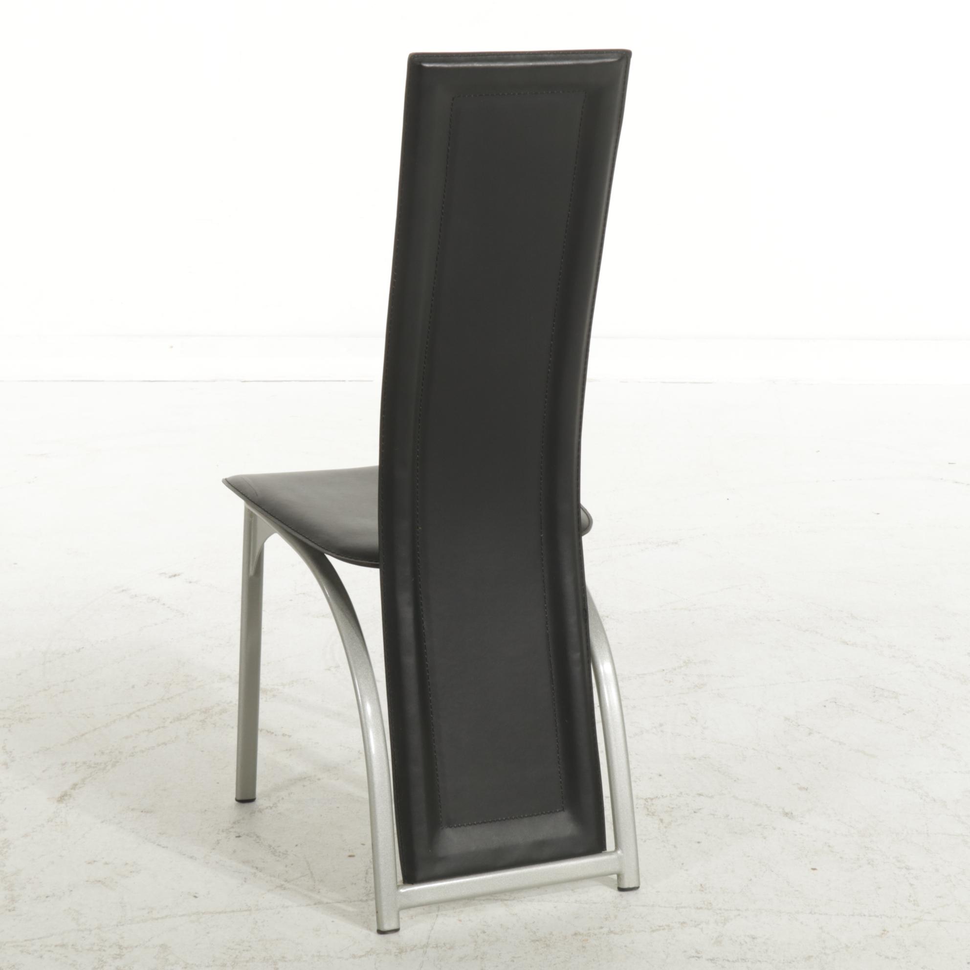 Four Modernist Style Faux Leather and Metal High-Back Dining Chairs