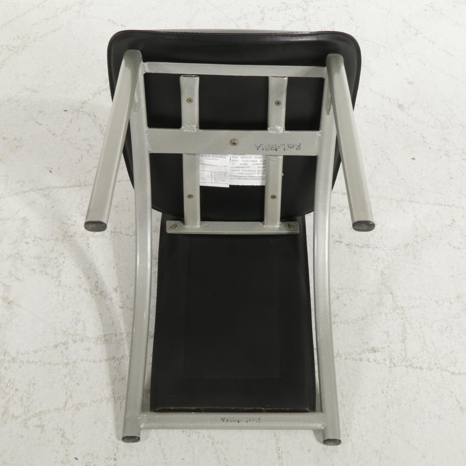 Four Modernist Style Faux Leather and Metal High-Back Dining Chairs