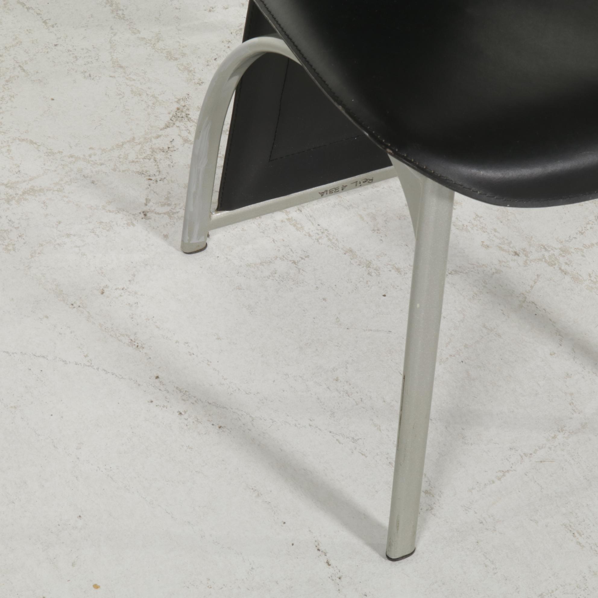 Four Modernist Style Faux Leather and Metal High-Back Dining Chairs