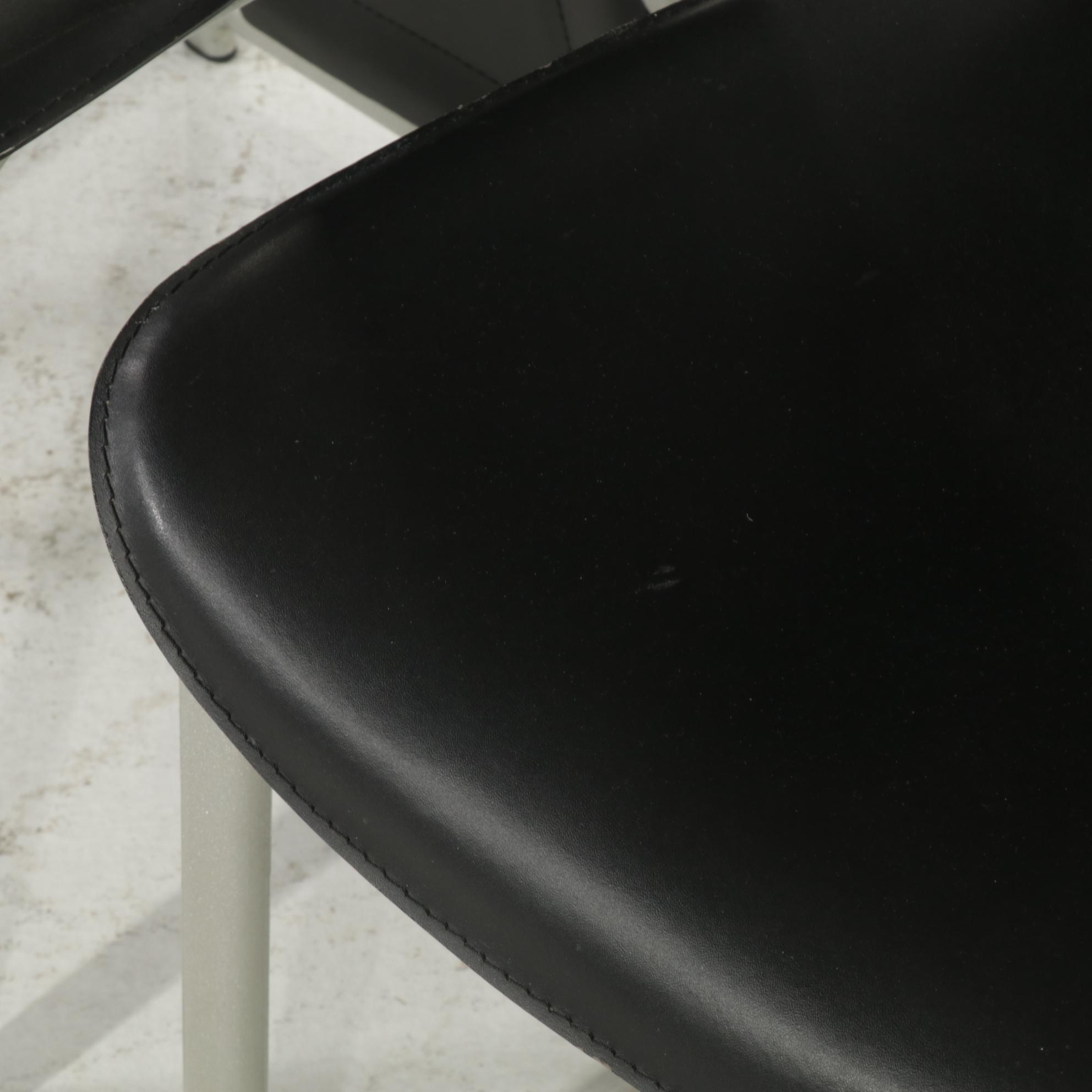 Four Modernist Style Faux Leather and Metal High-Back Dining Chairs