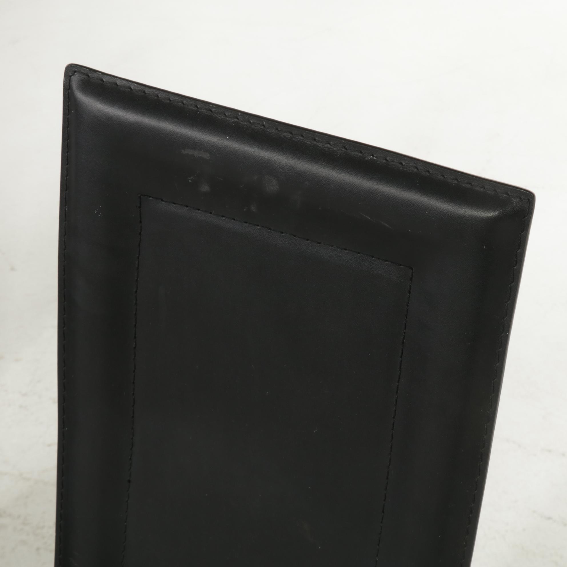 Four Modernist Style Faux Leather and Metal High-Back Dining Chairs