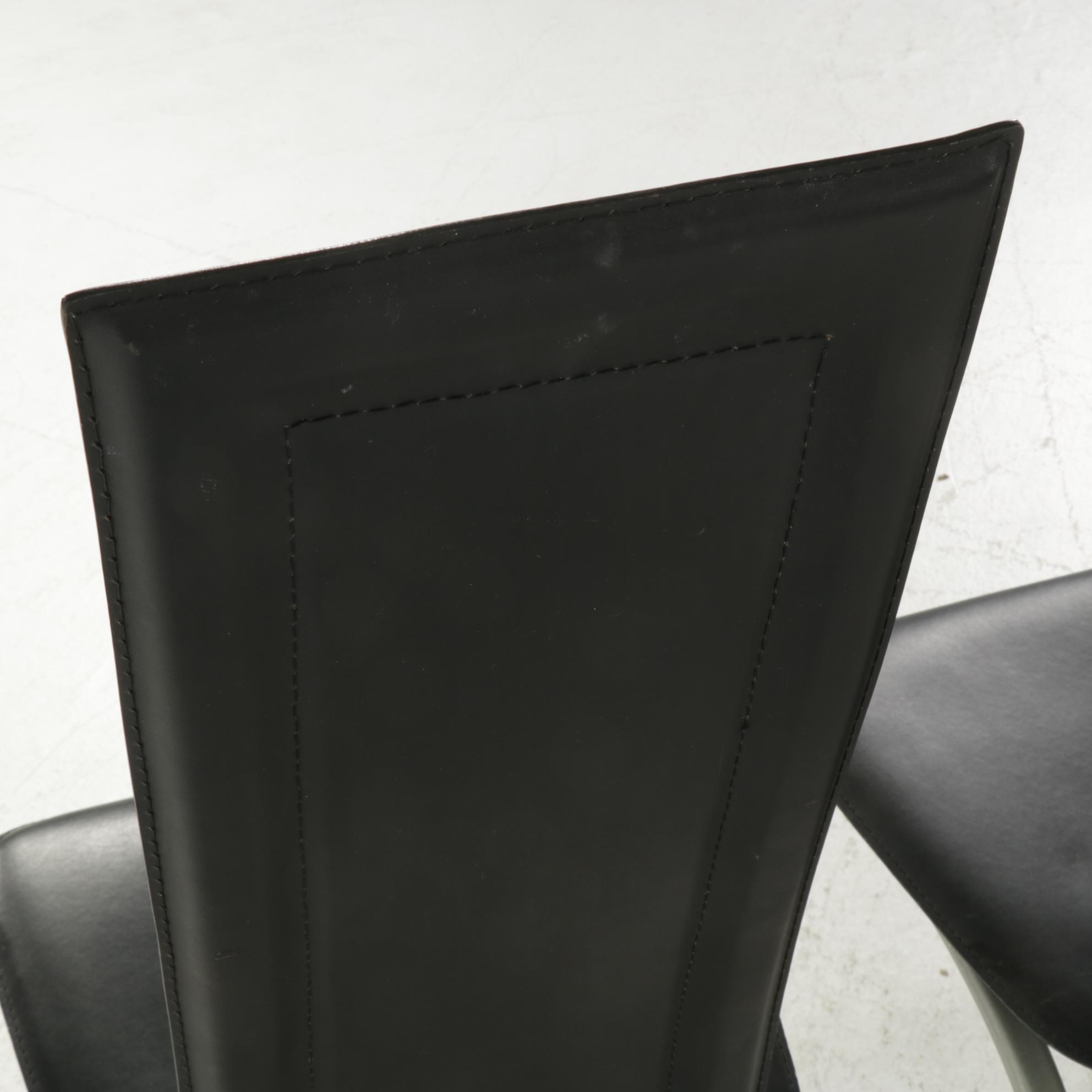 Four Modernist Style Faux Leather and Metal High-Back Dining Chairs