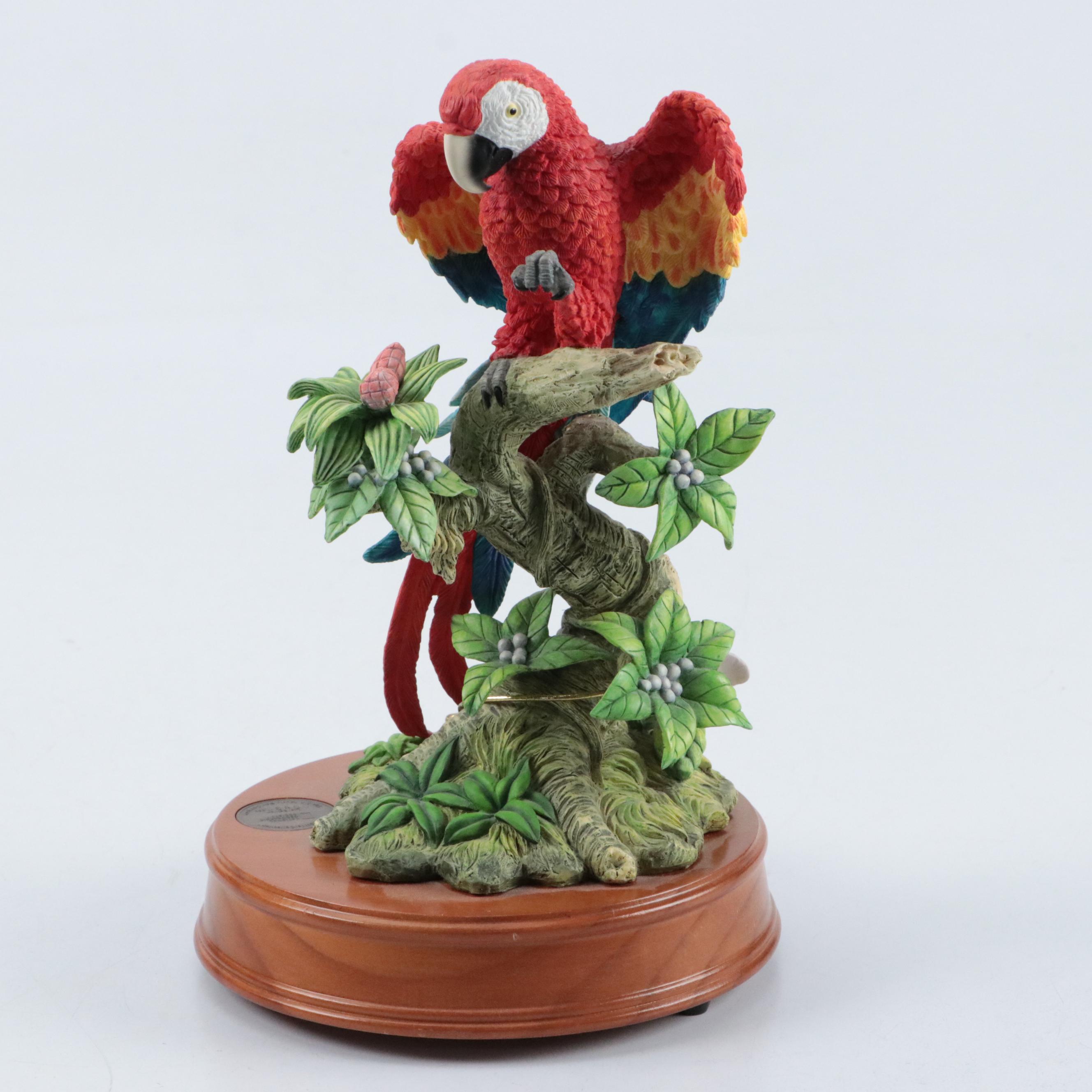 Andrea "Scarlet Macaw" Porcelain Figurine with NGS Resin Macaw Music Box