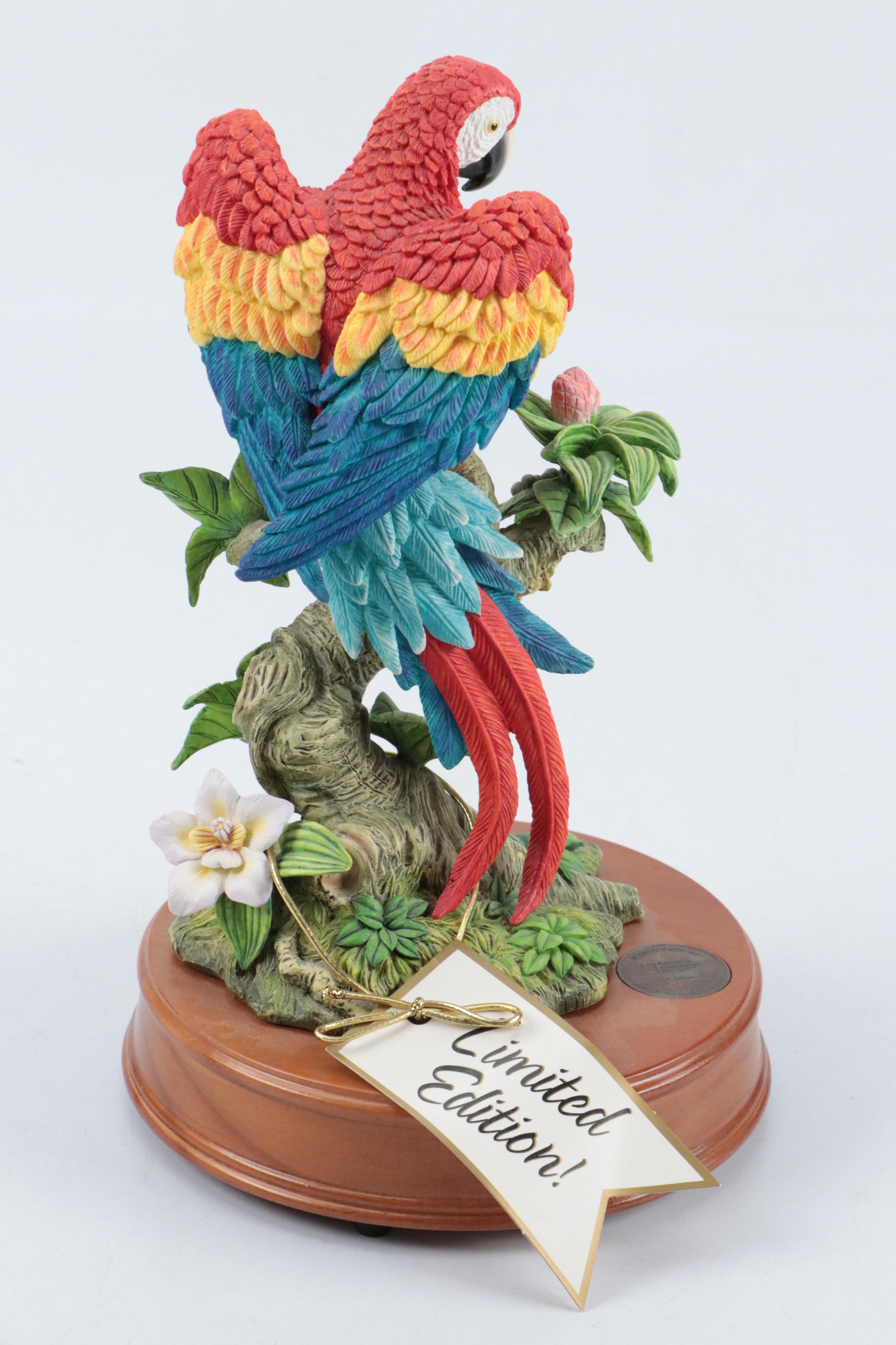 Andrea "Scarlet Macaw" Porcelain Figurine with NGS Resin Macaw Music Box