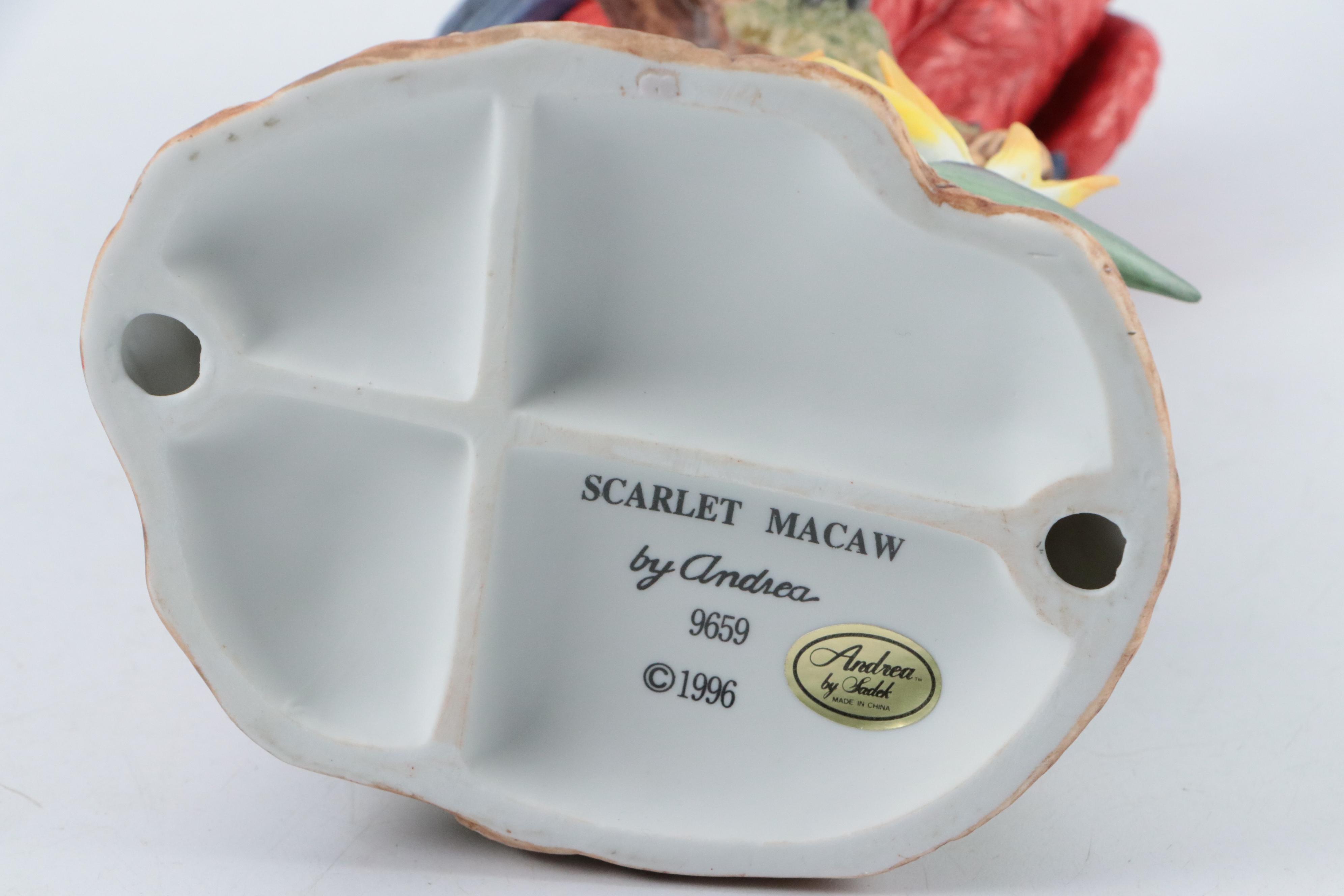 Andrea "Scarlet Macaw" Porcelain Figurine with NGS Resin Macaw Music Box