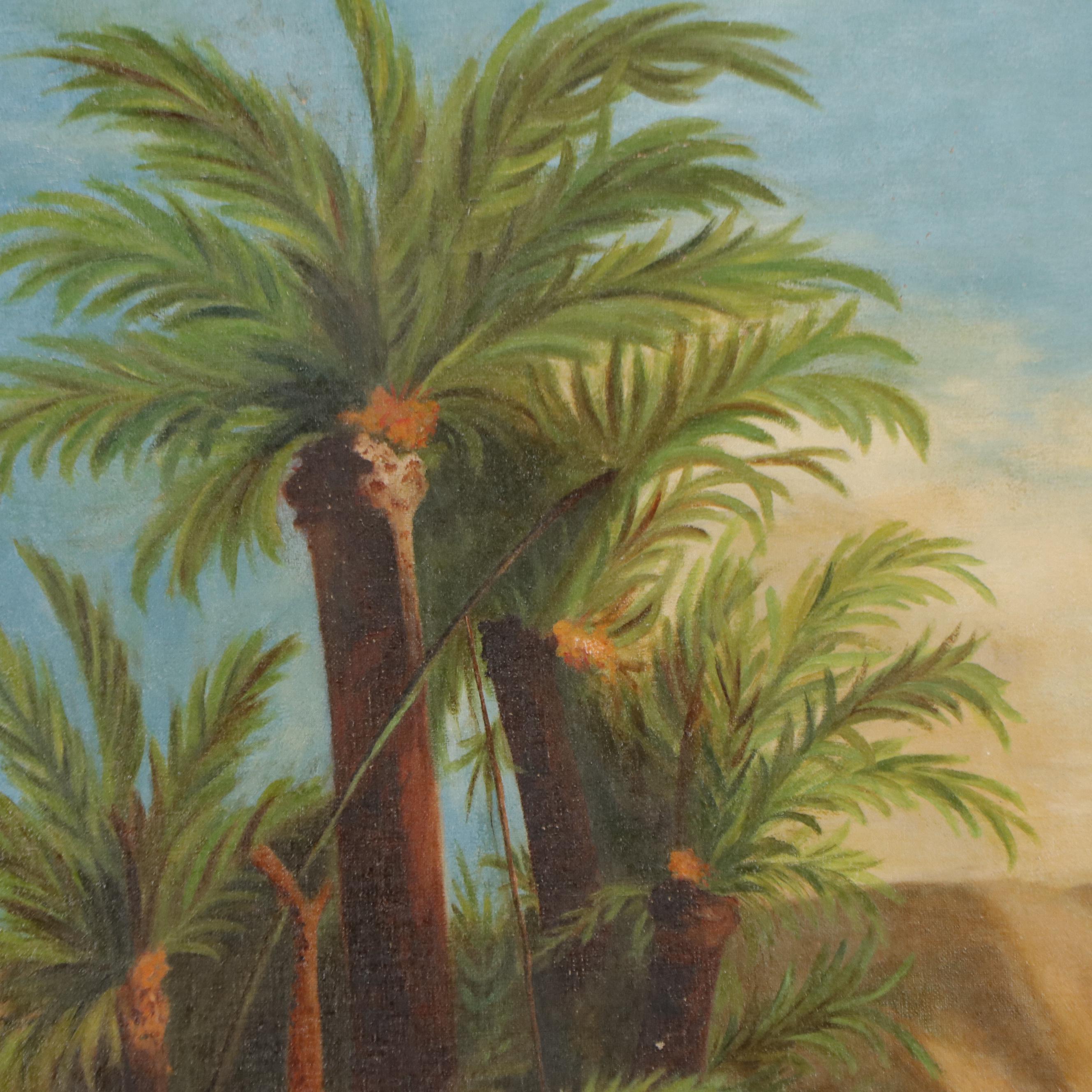 Victorian Orientalist Genre Oil Painting of an Oasis, 1905