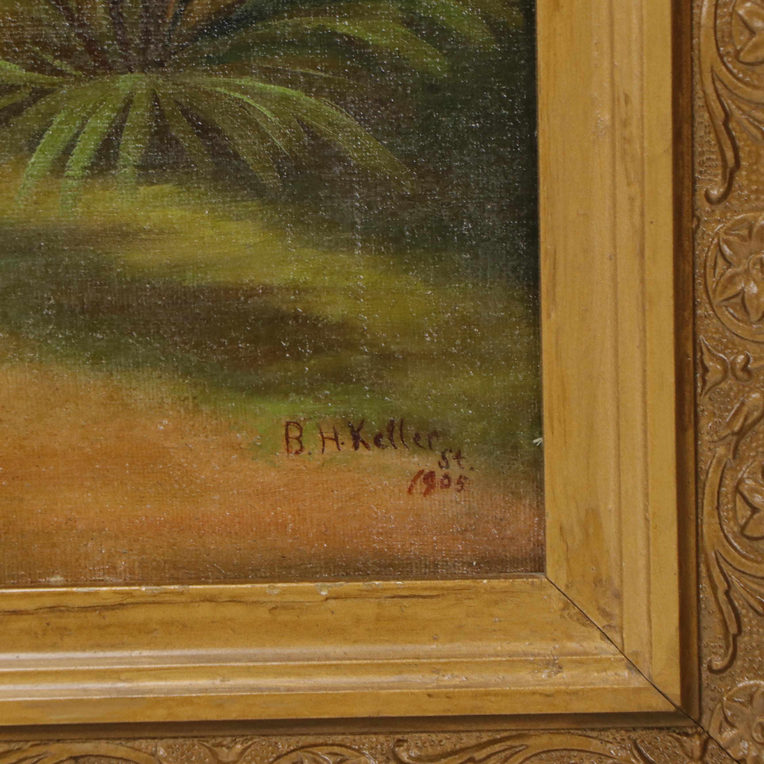 Victorian Orientalist Genre Oil Painting of an Oasis, 1905