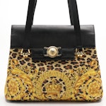 Gianni Versace Baroque Leopard Print Shoulder Bag in Coated Canvas and Leather