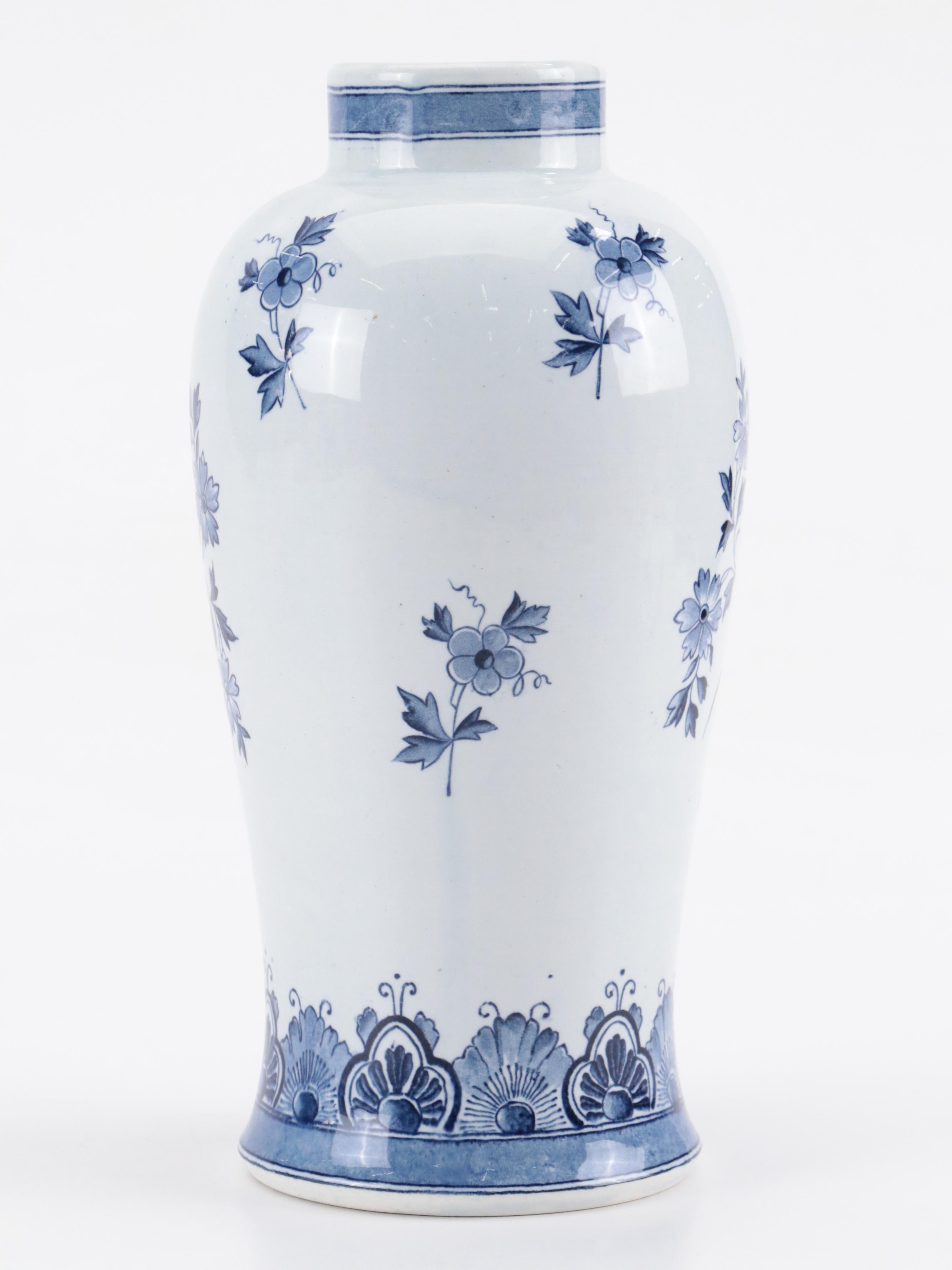 Dutch Delft Blue and White Transferware Vase EBTH