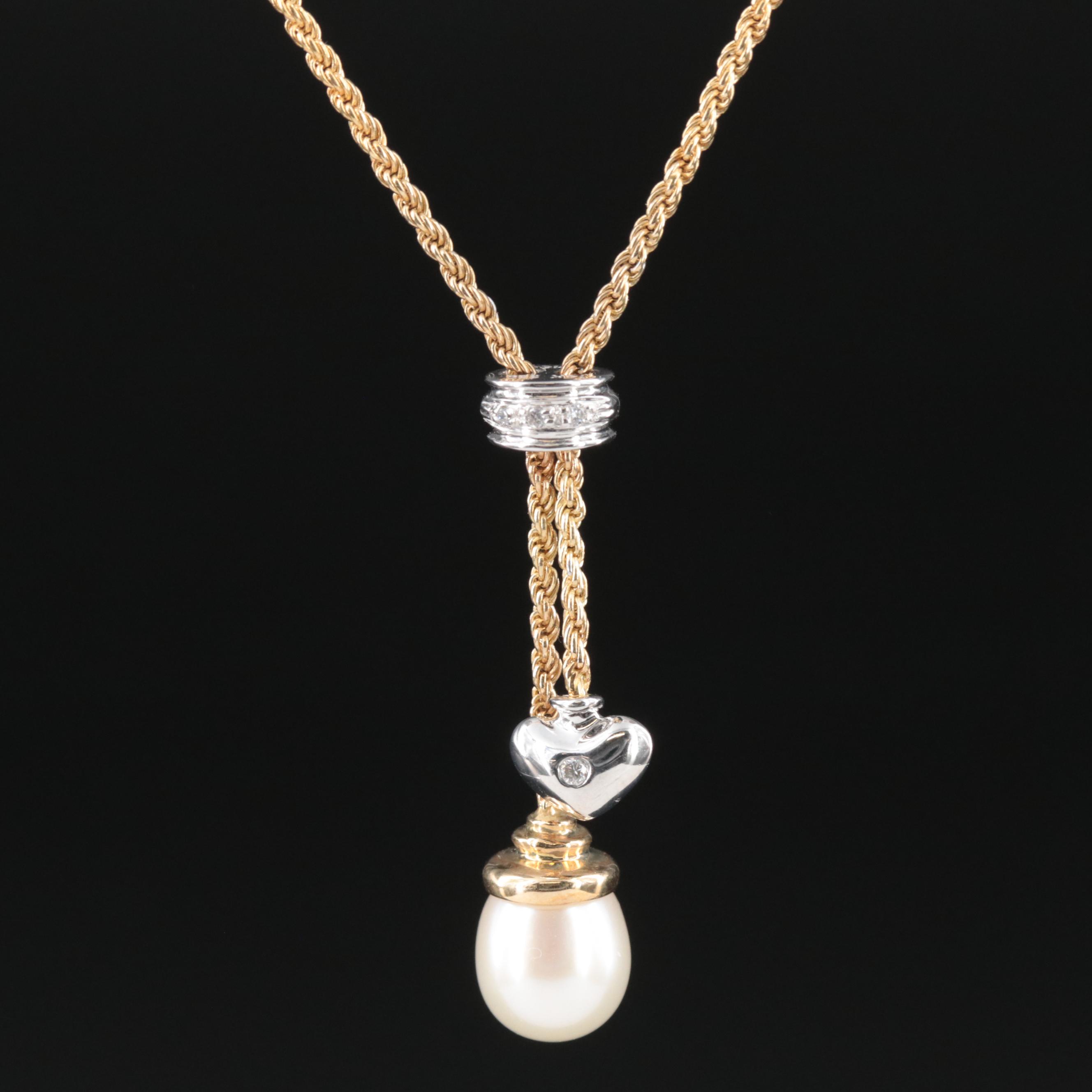 14K Pearl and Diamond Necklace